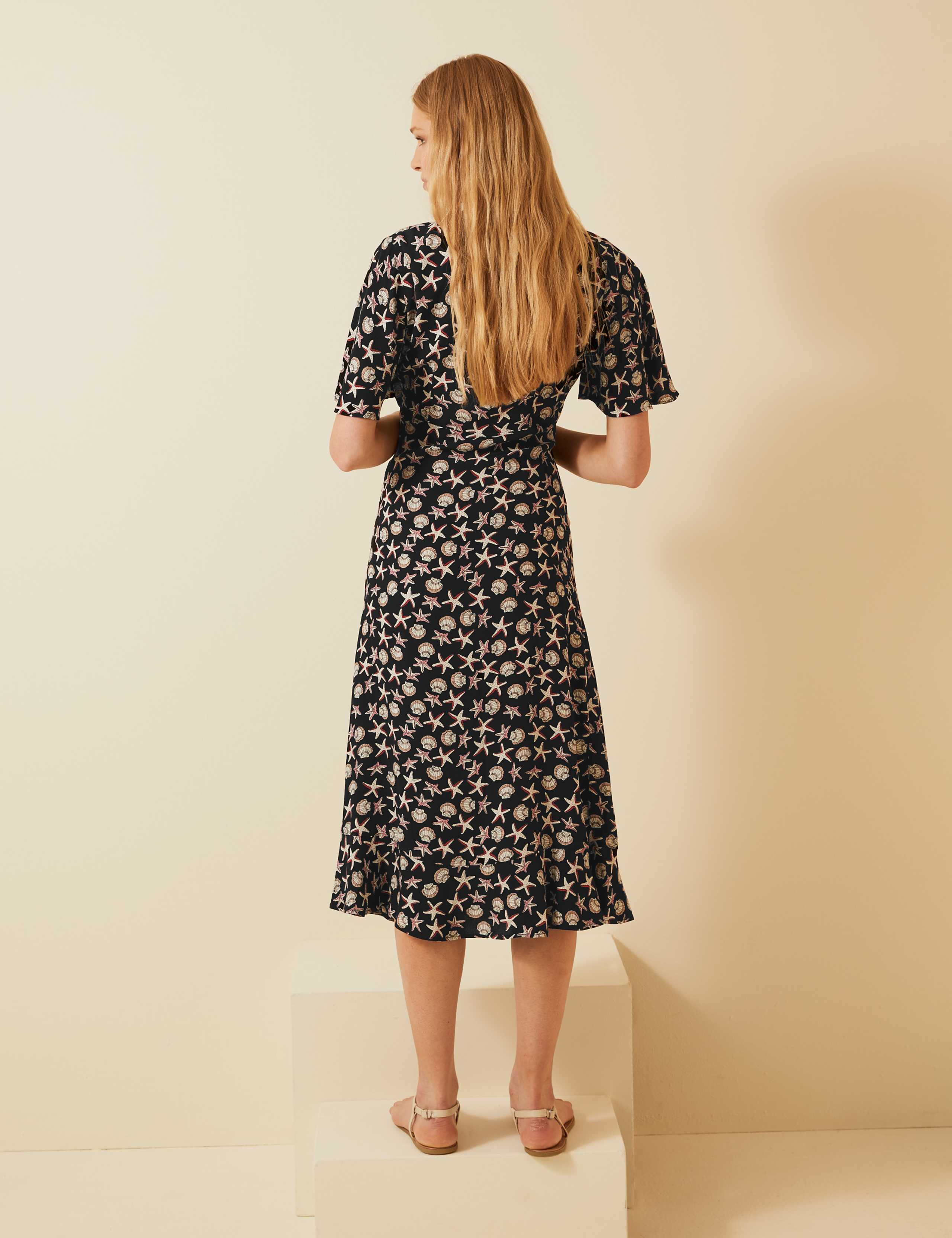 Printed V-Neck Angel Sleeve Midi Tea Dress 4 of 6