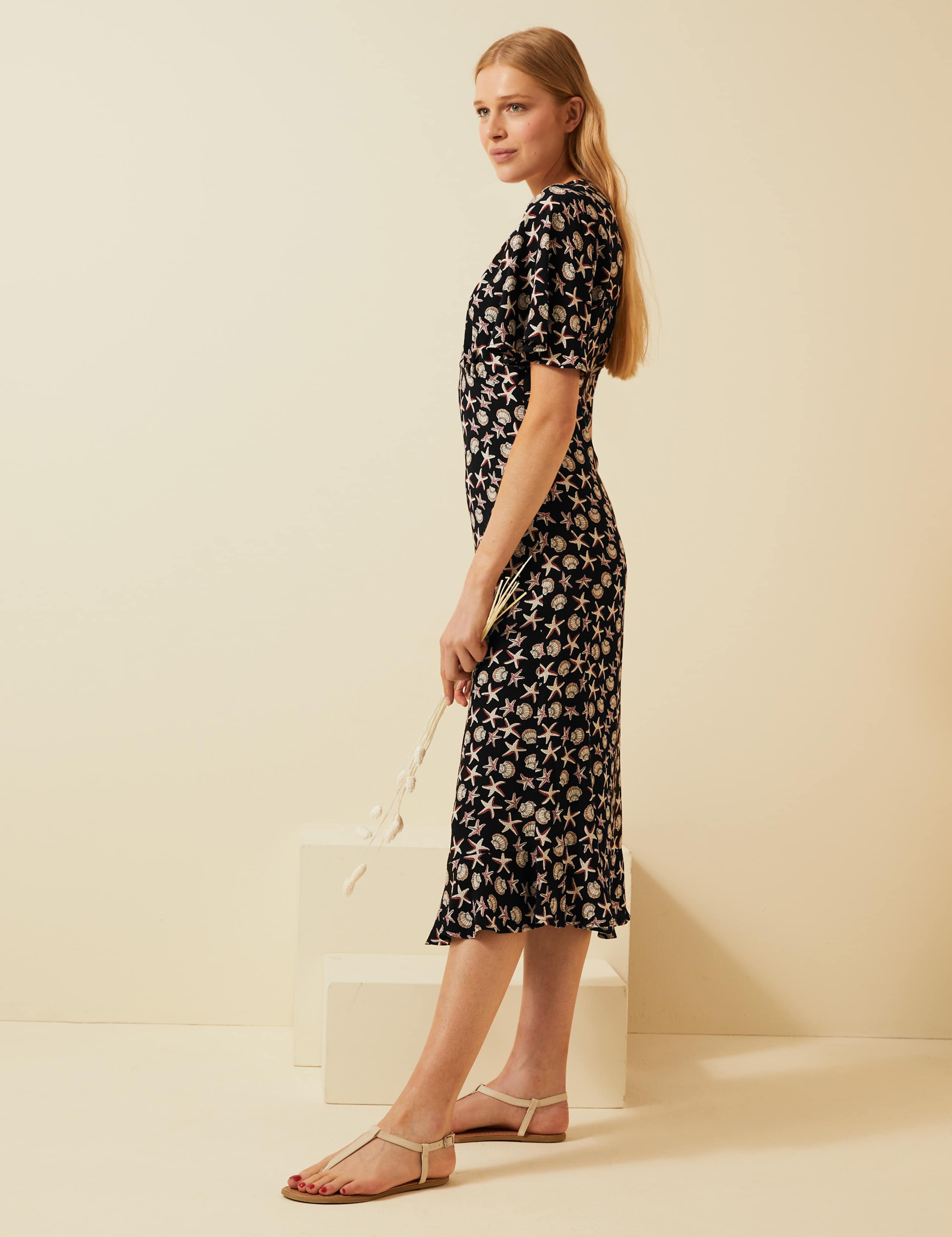 Printed V-Neck Angel Sleeve Midi Tea Dress 5 of 6