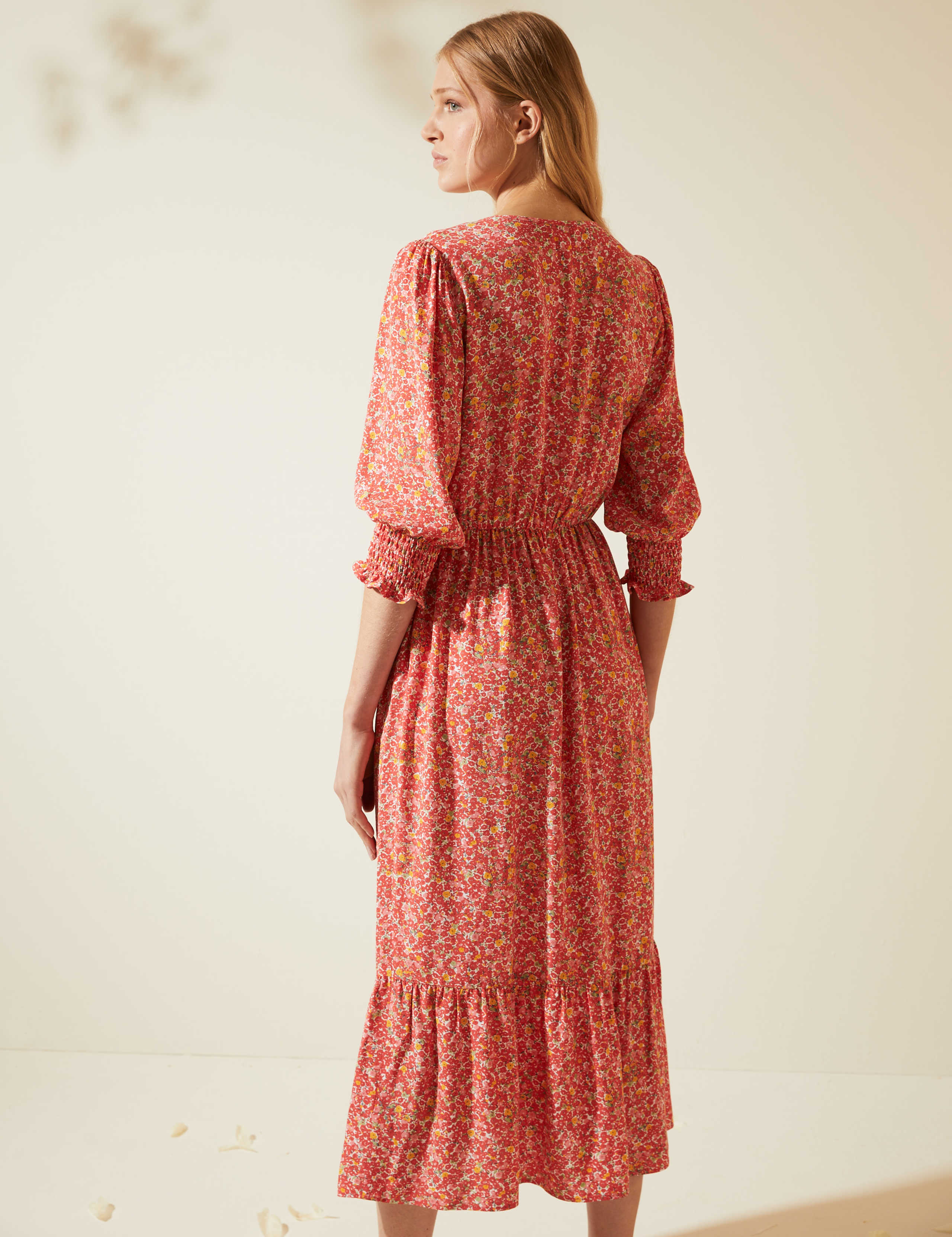 Floral V-Neck Puff Sleeve Midi Tea Dress 3 of 6