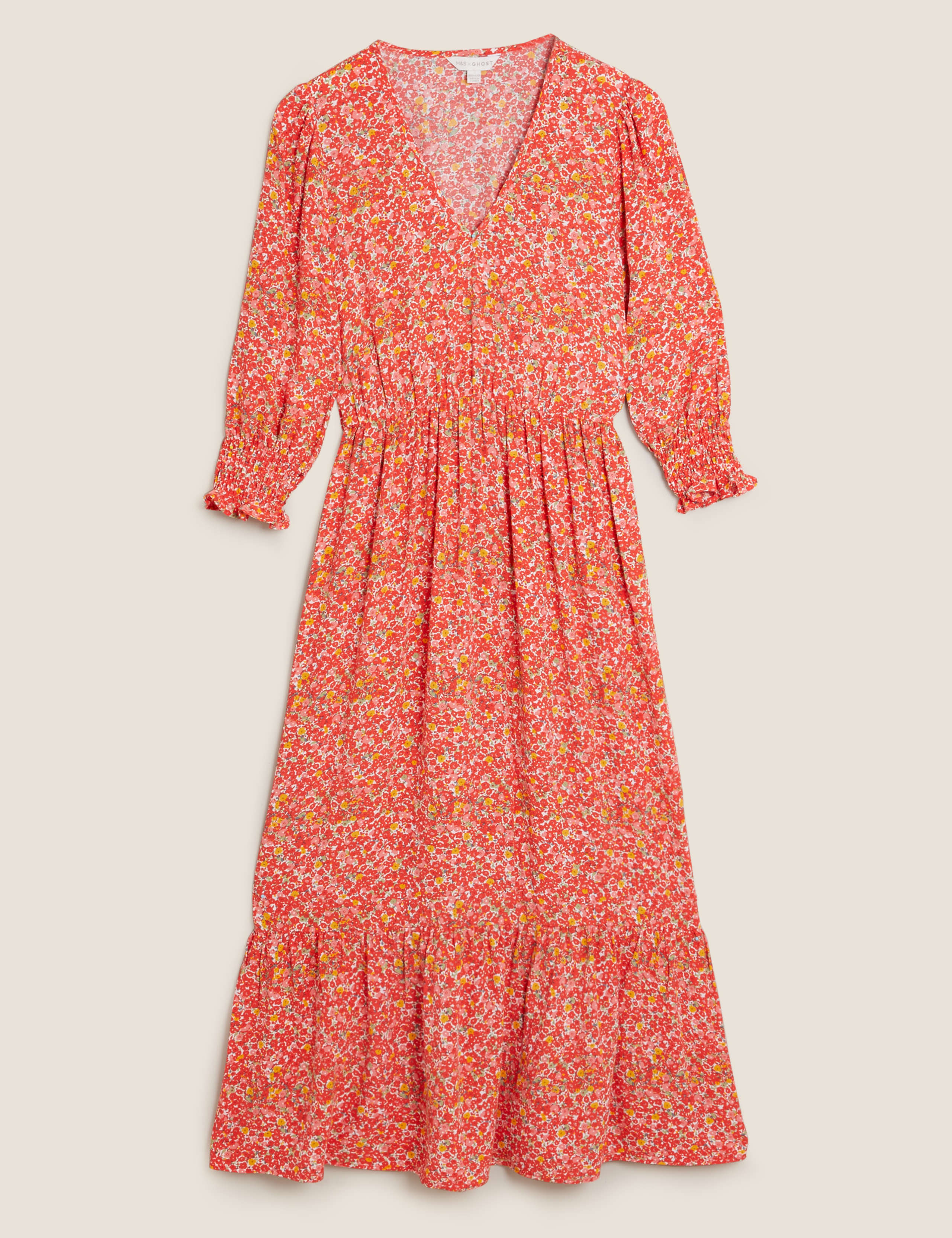 Floral V-Neck Puff Sleeve Midi Tea Dress 2 of 6