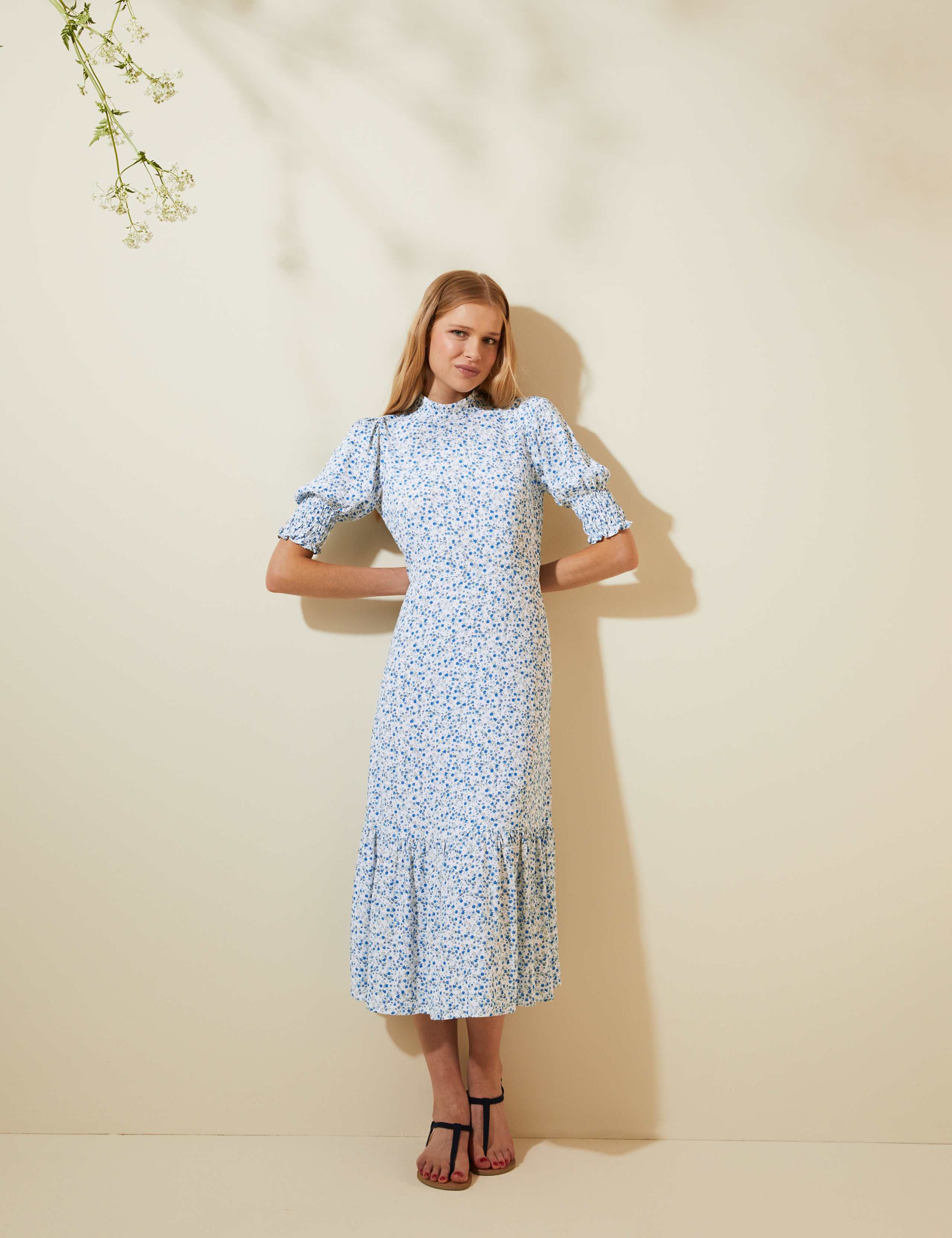 Ditsy Floral Puff Sleeve Midi Tea Dress 1 of 8