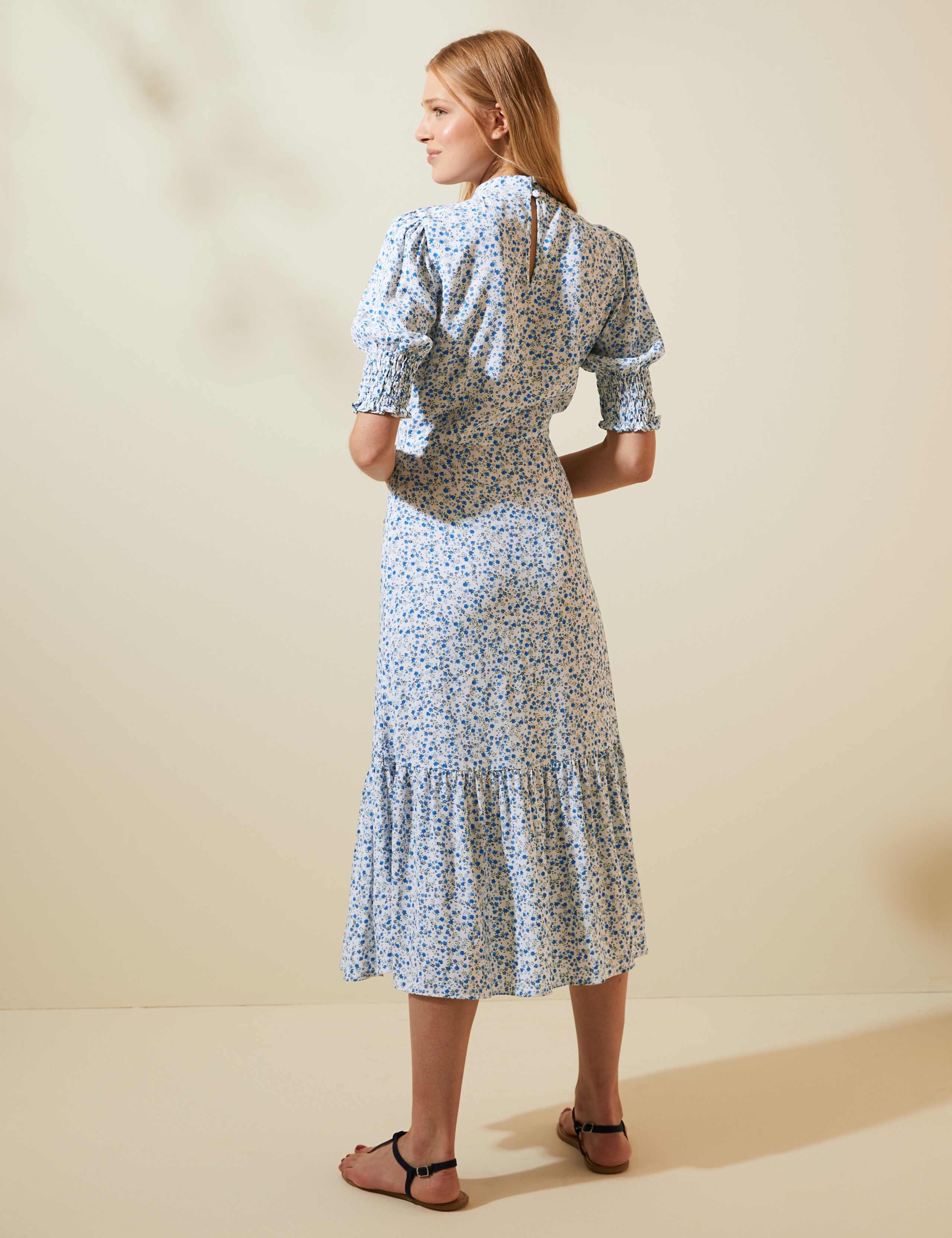 Ditsy Floral Puff Sleeve Midi Tea Dress 4 of 8
