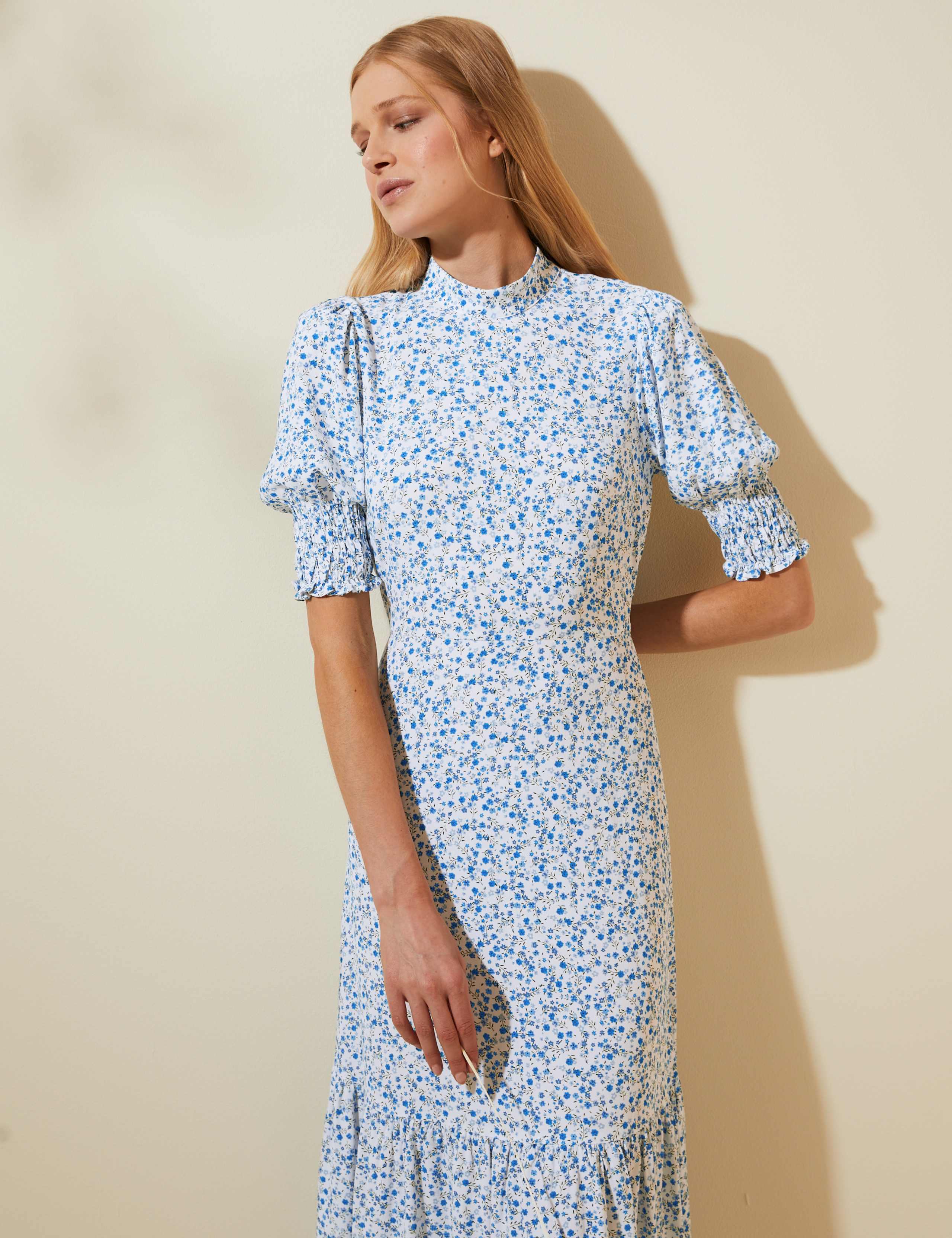 Ditsy Floral Puff Sleeve Midi Tea Dress 5 of 8