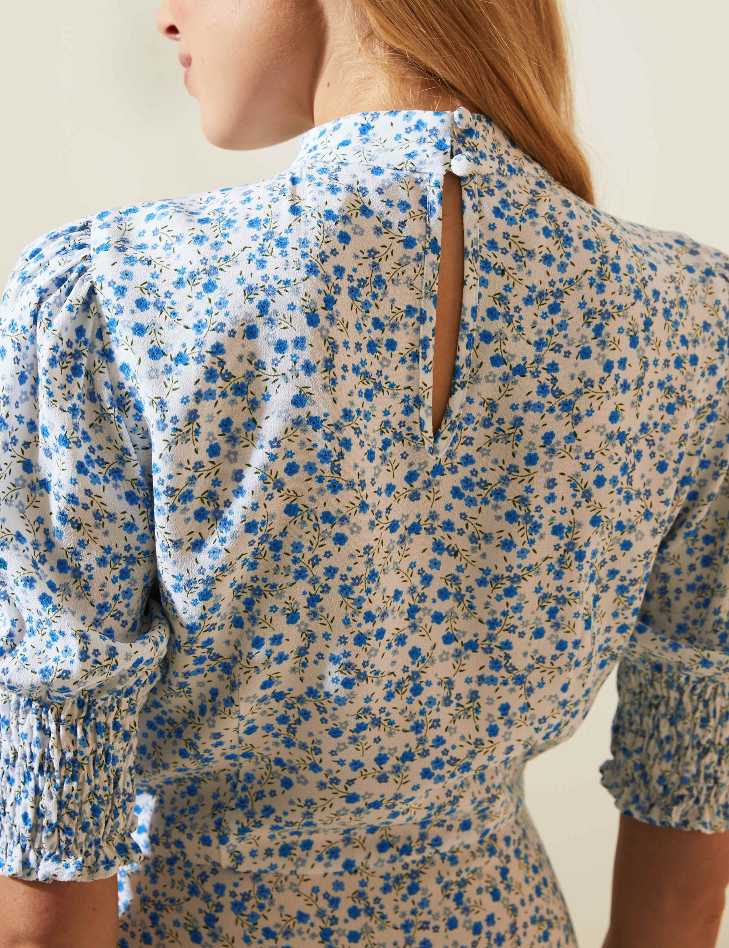 Ditsy Floral Puff Sleeve Midi Tea Dress 6 of 8
