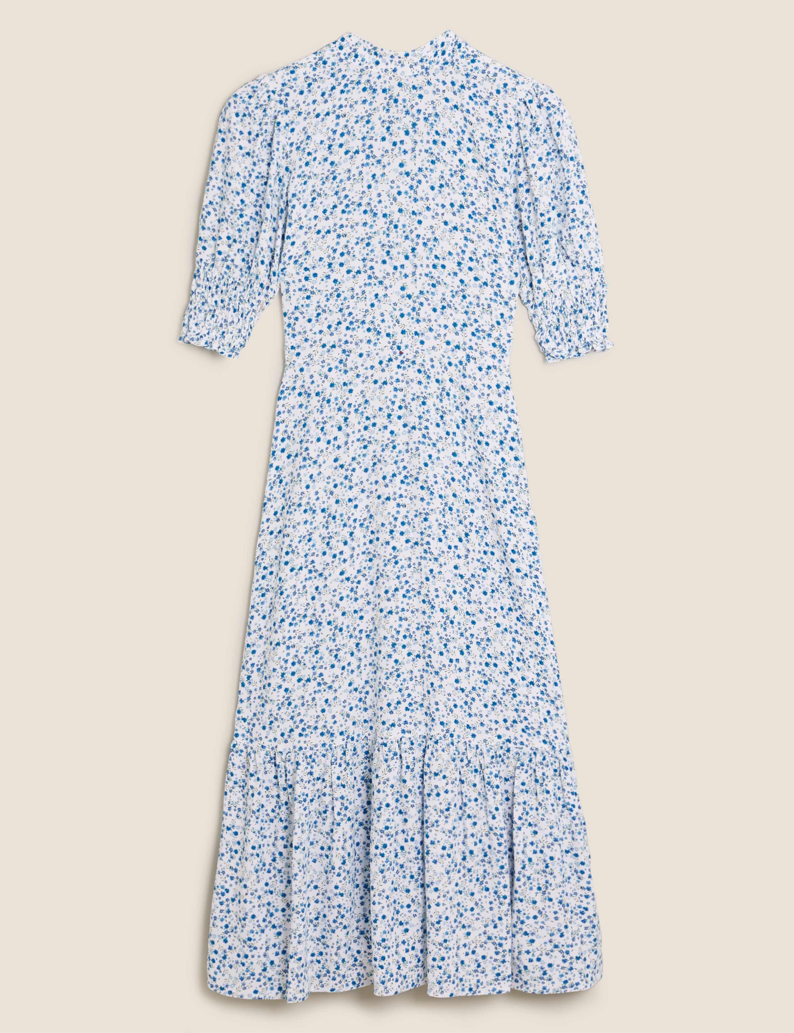 Ditsy Floral Puff Sleeve Midi Tea Dress 2 of 8