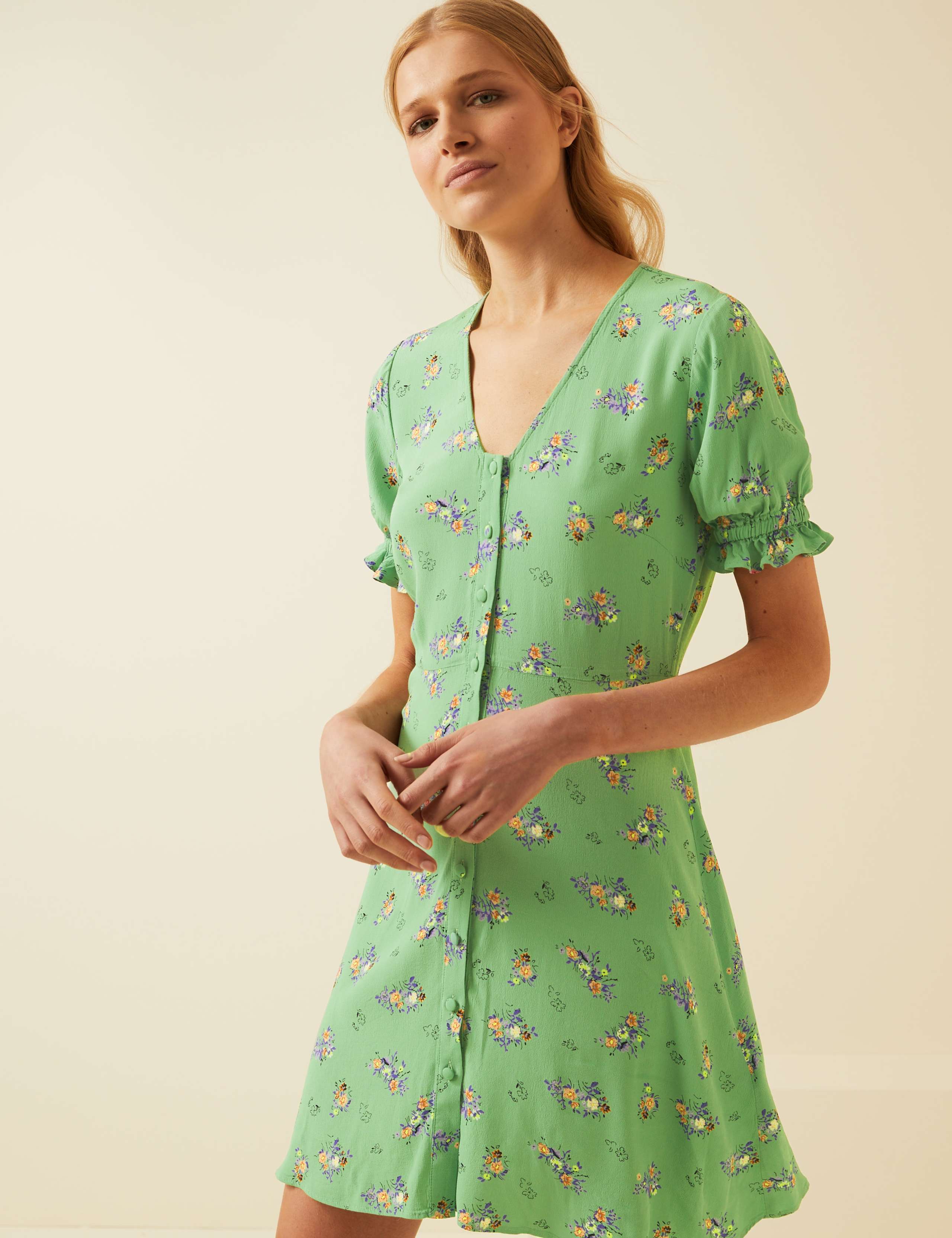 Floral V-Neck Mini Tea Dress 6 of 8