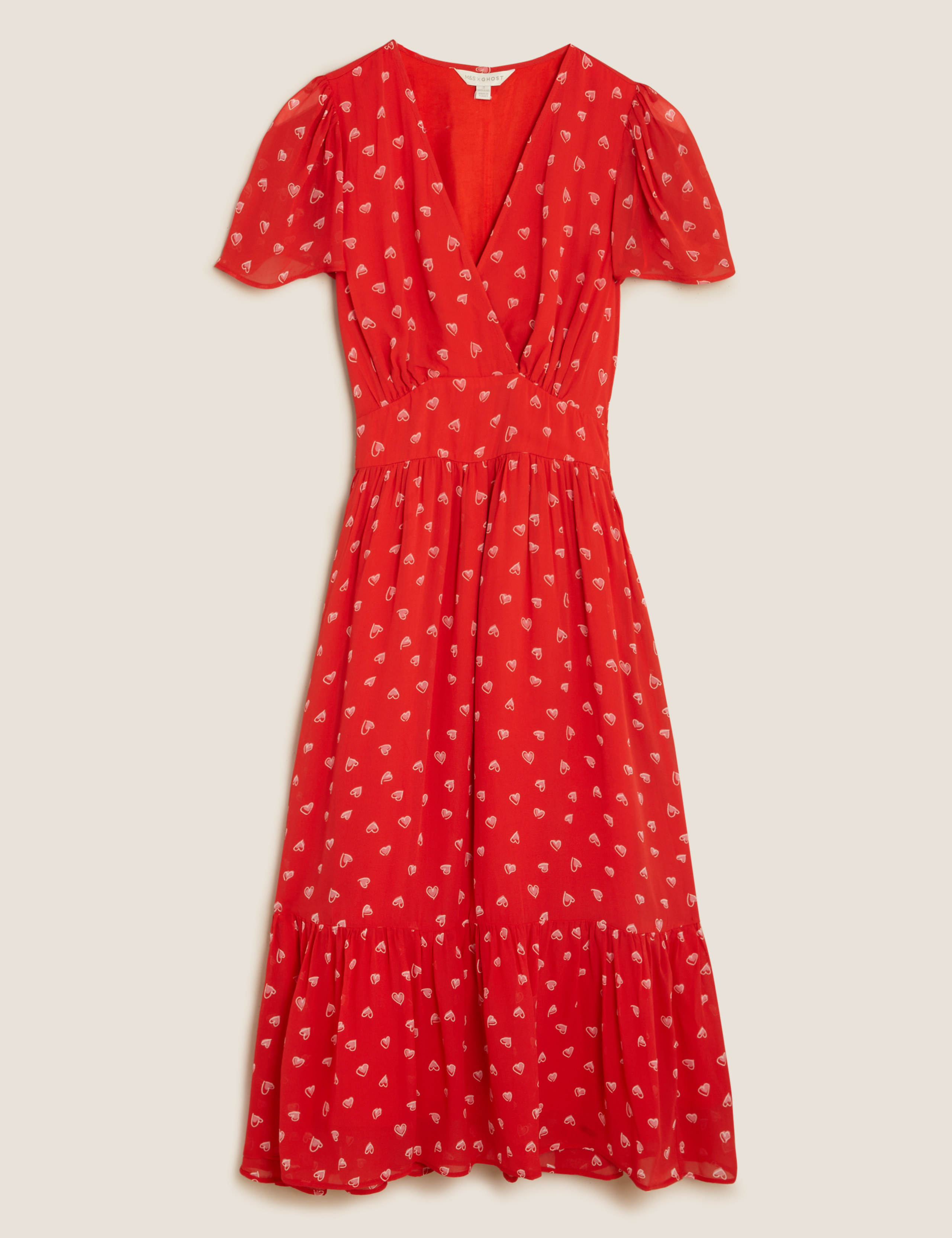 Heart Print V-Neck Midi Tea Dress 2 of 8