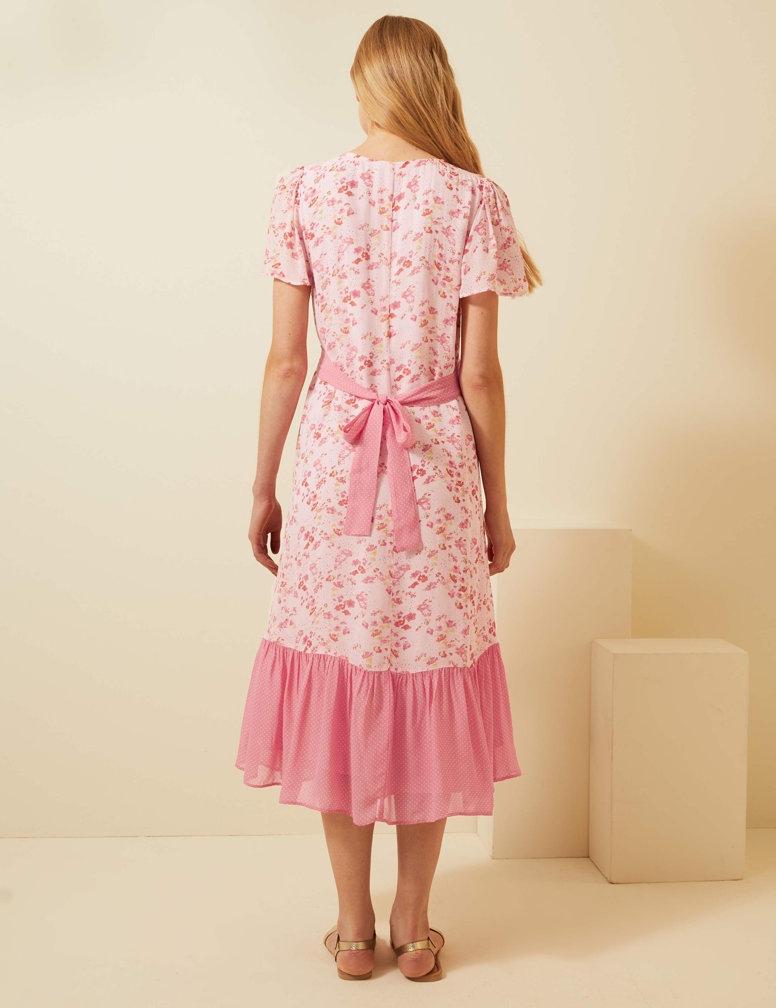 Floral V-Neck Angel Sleeve Midi Tea Dress 5 of 8
