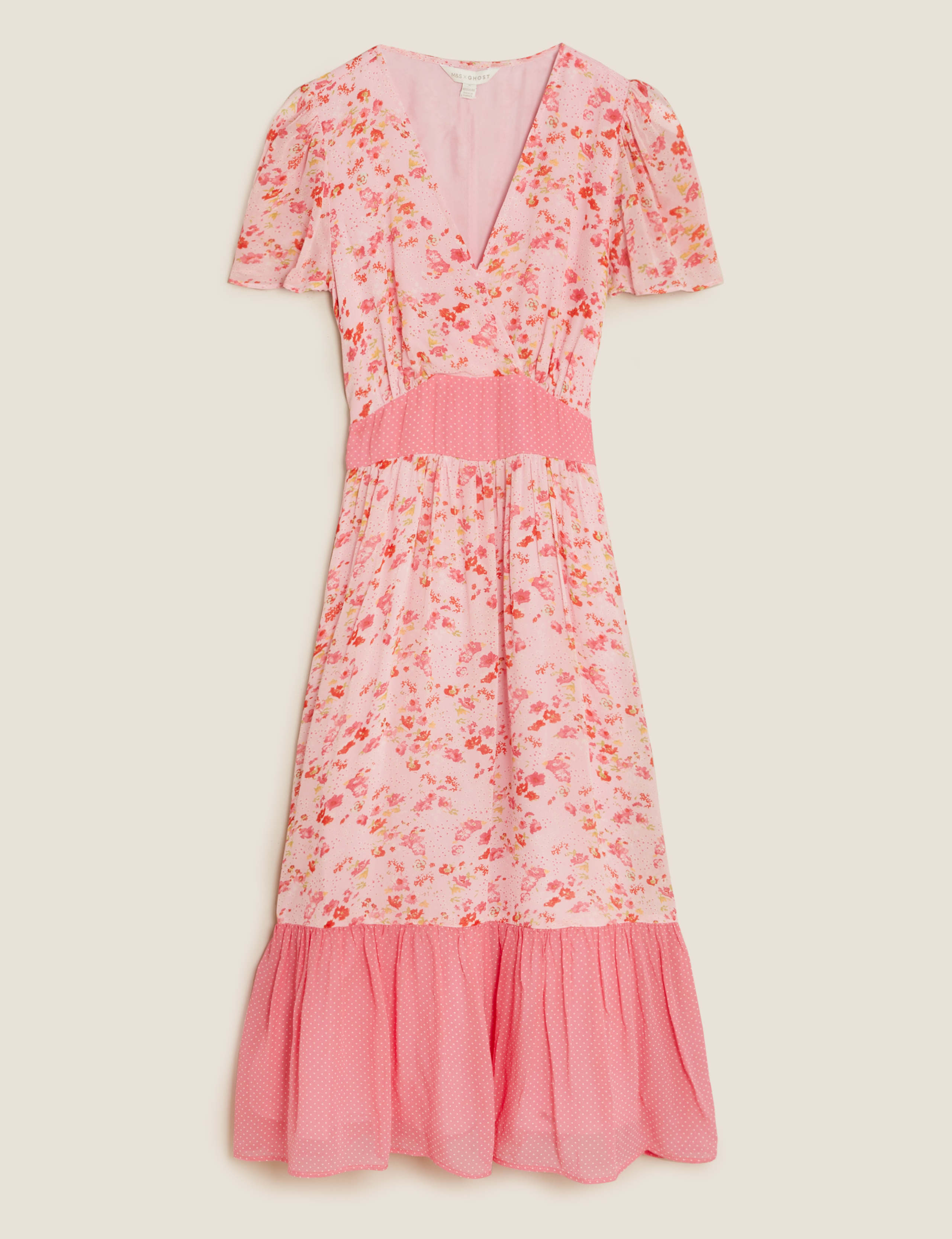 Floral V-Neck Angel Sleeve Midi Tea Dress 2 of 8