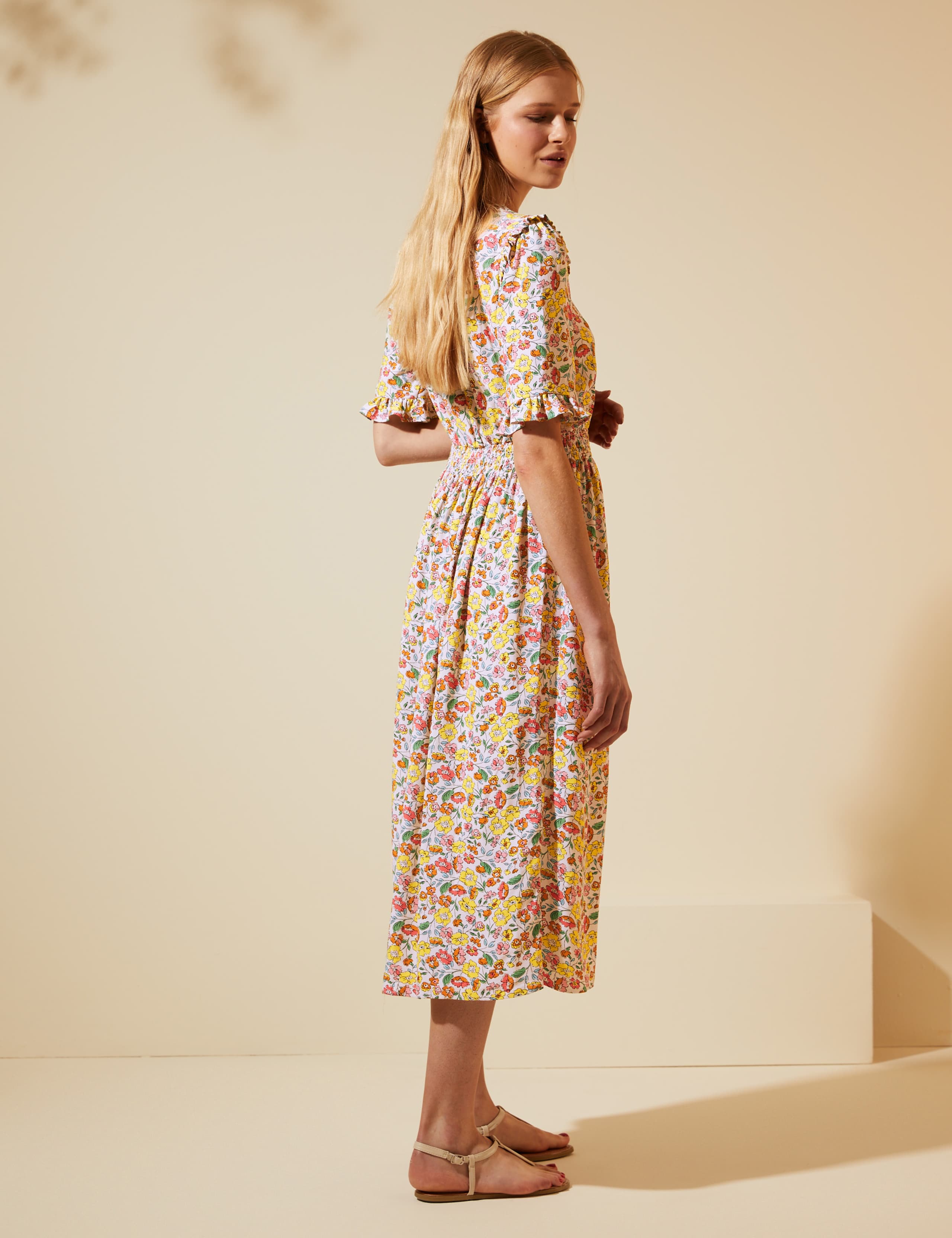 Floral Frill Detail Shirred Midi Tea Dress 3 of 8