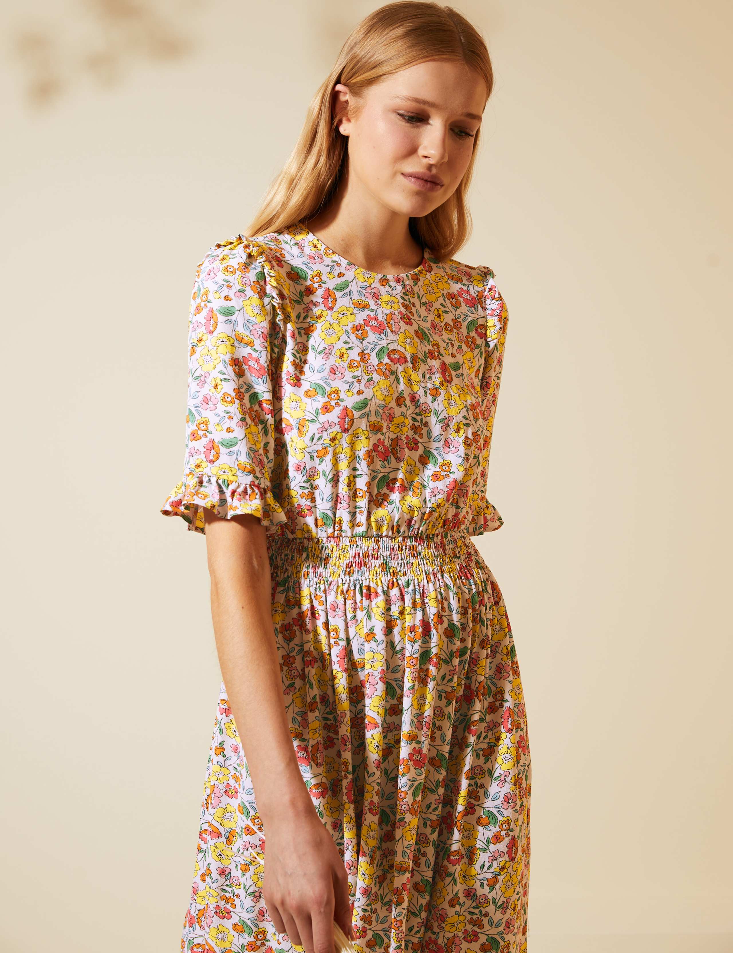 Floral Frill Detail Shirred Midi Tea Dress 5 of 8