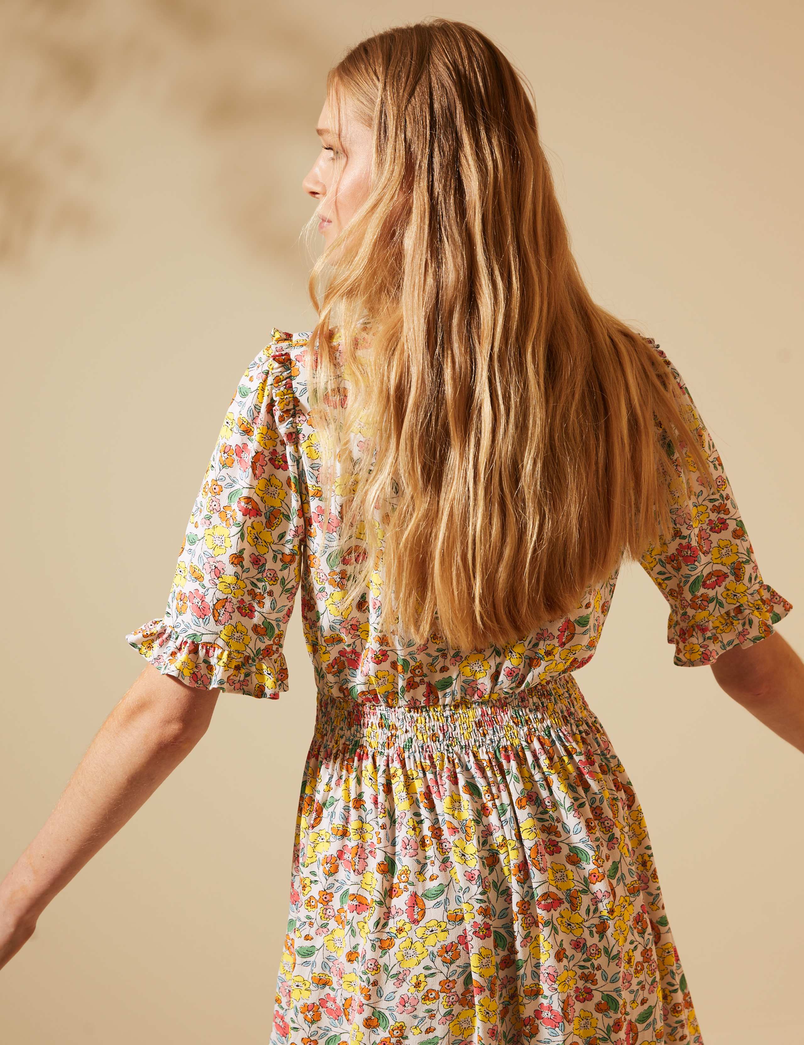 Floral Frill Detail Shirred Midi Tea Dress 7 of 8