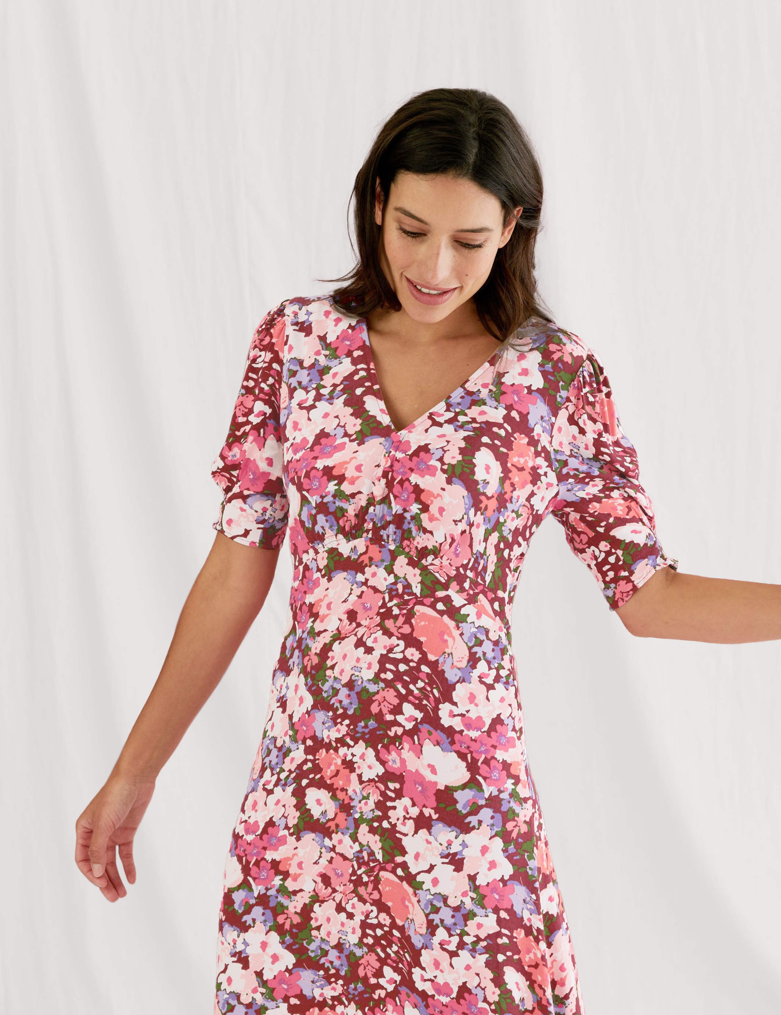Floral V-Neck Empire Line Midi Tea Dress 1 of 5