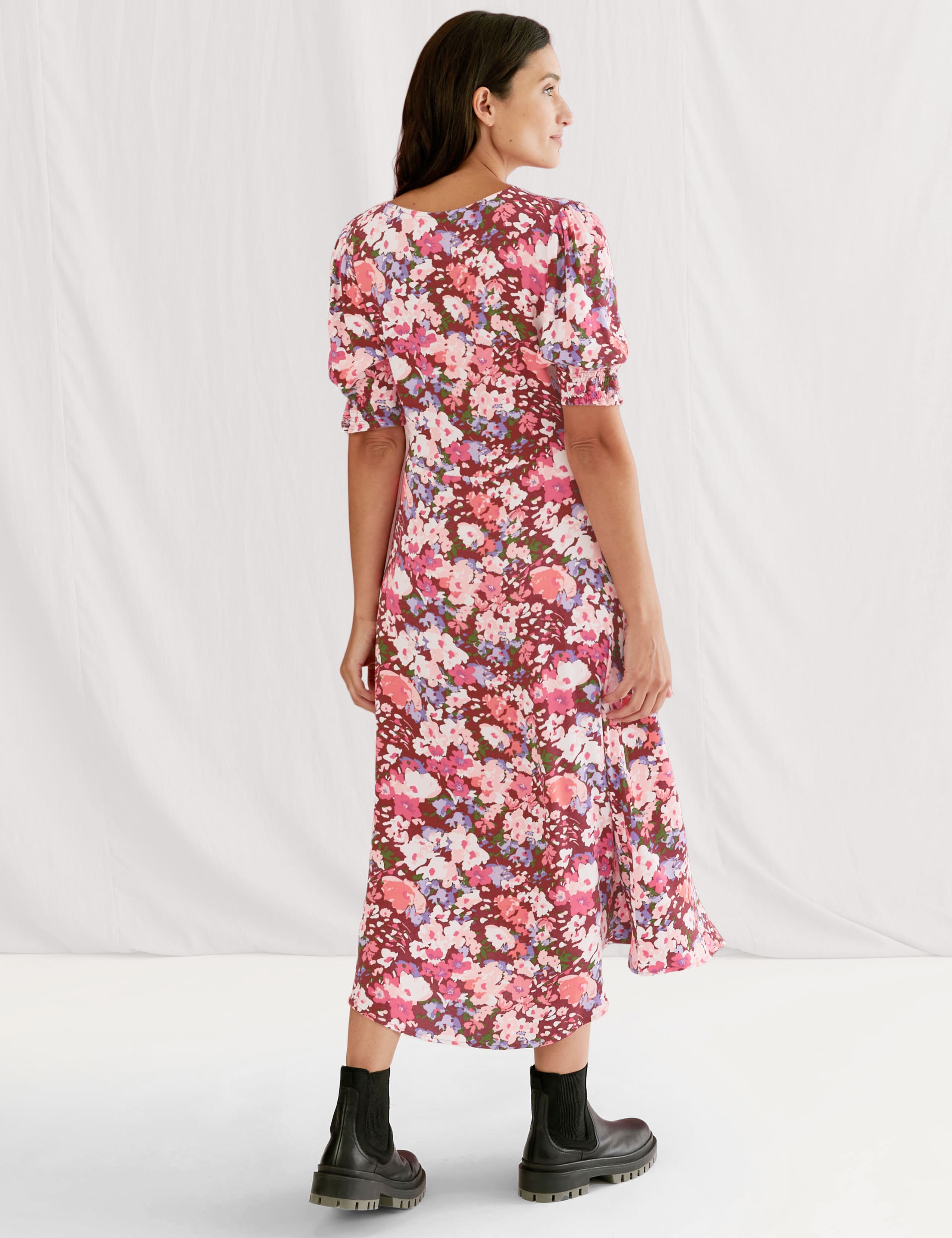Floral V-Neck Empire Line Midi Tea Dress 4 of 5
