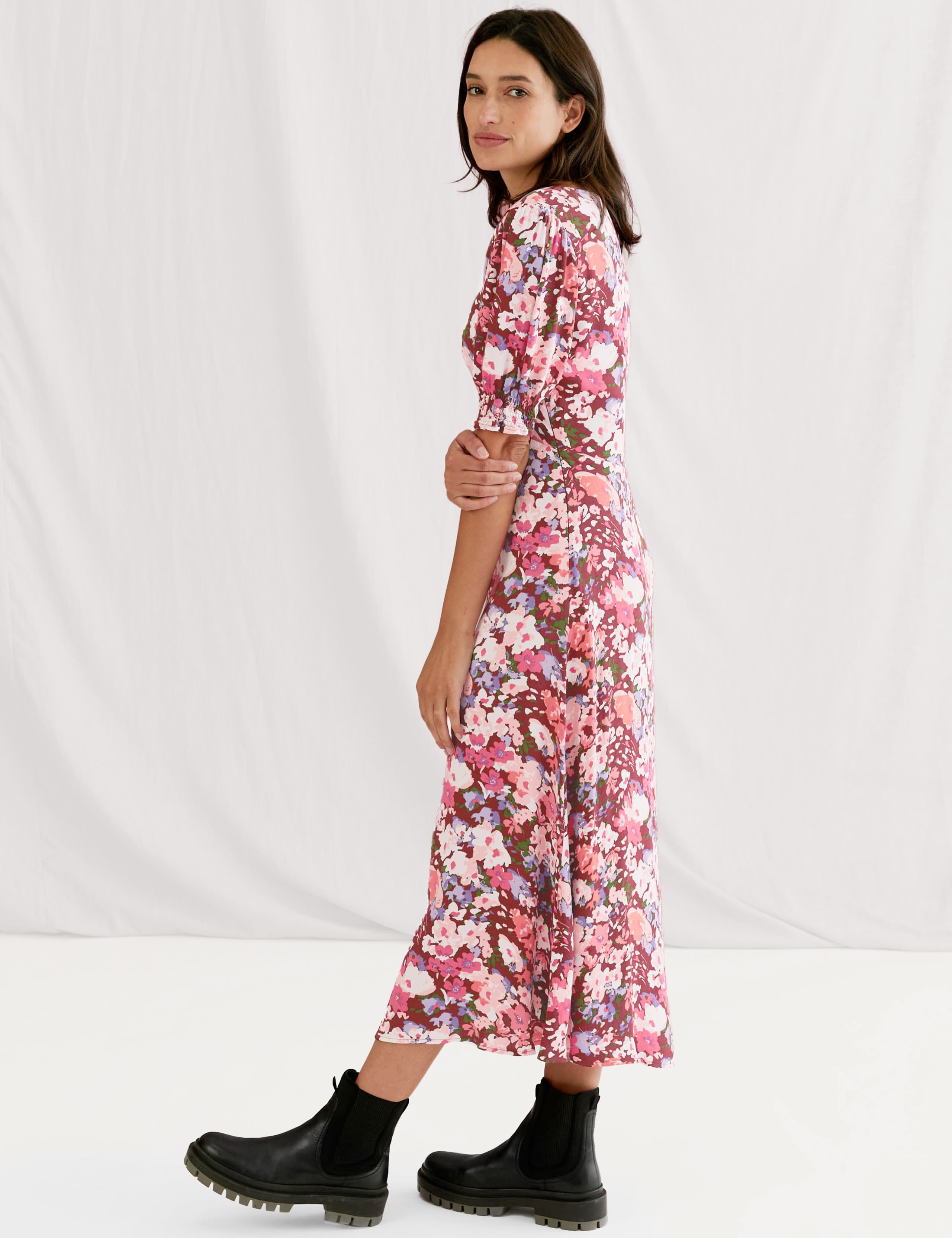Floral V-Neck Empire Line Midi Tea Dress 5 of 5