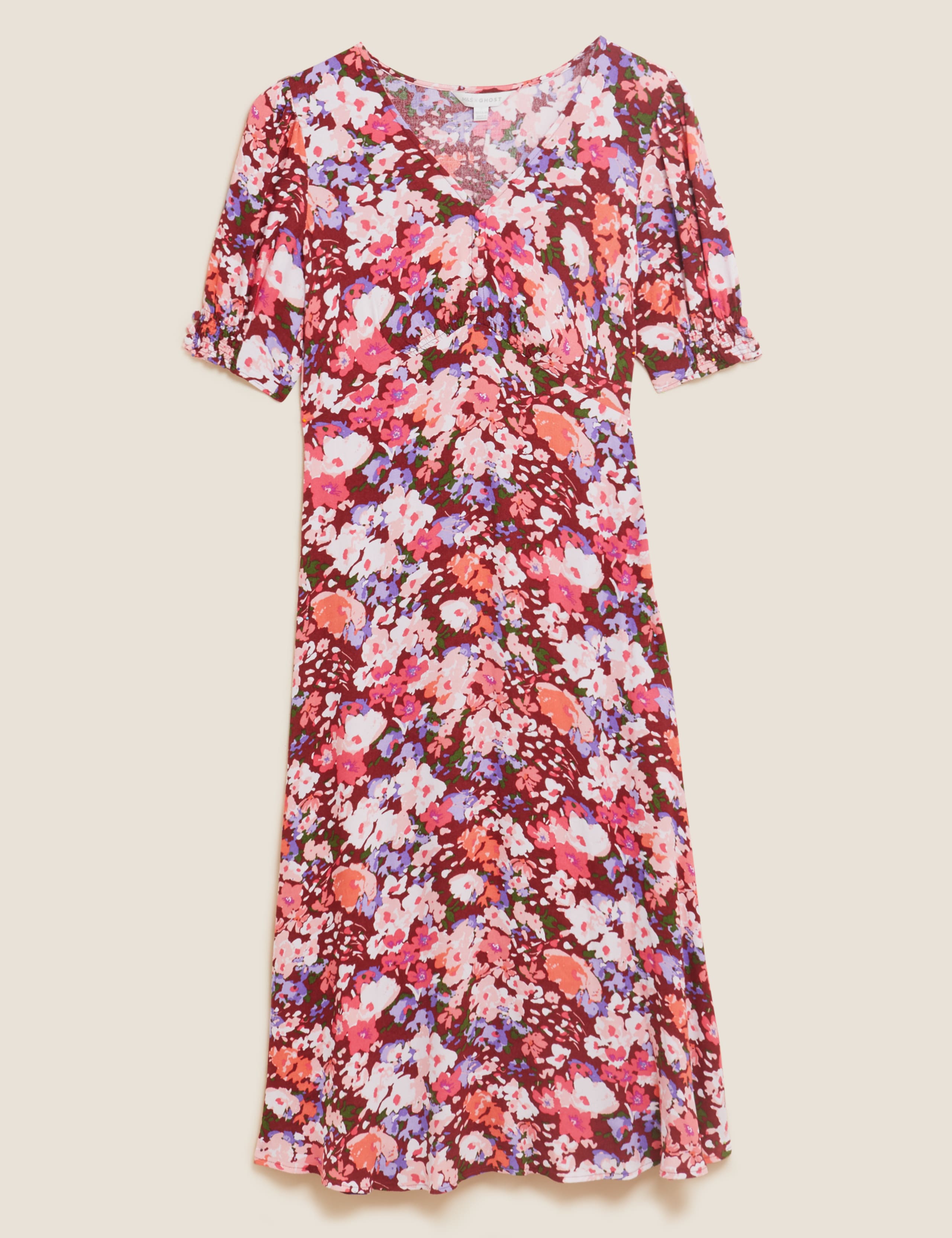 Floral V-Neck Empire Line Midi Tea Dress 2 of 5