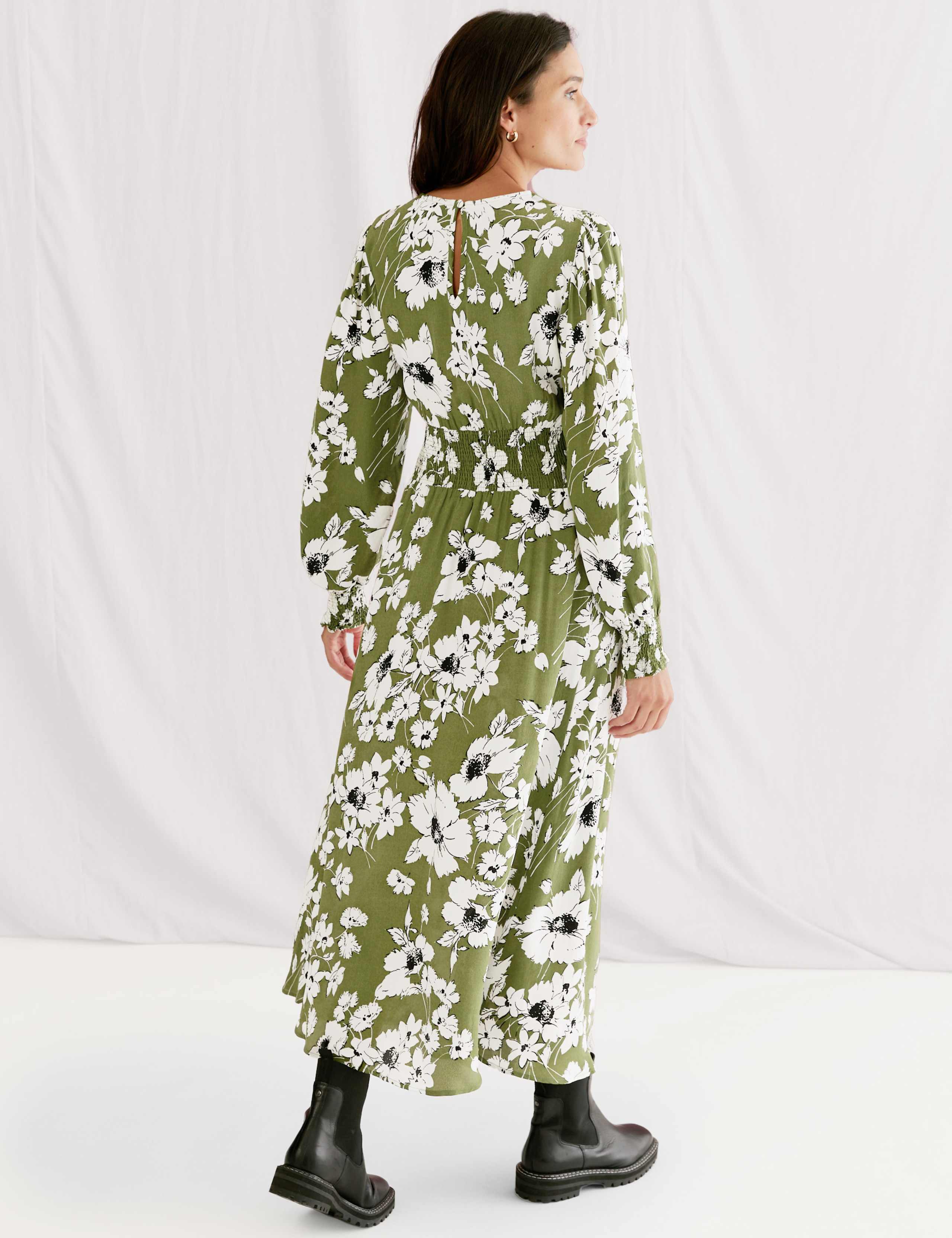 Floral Shirred Midi Waisted Dress 4 of 7