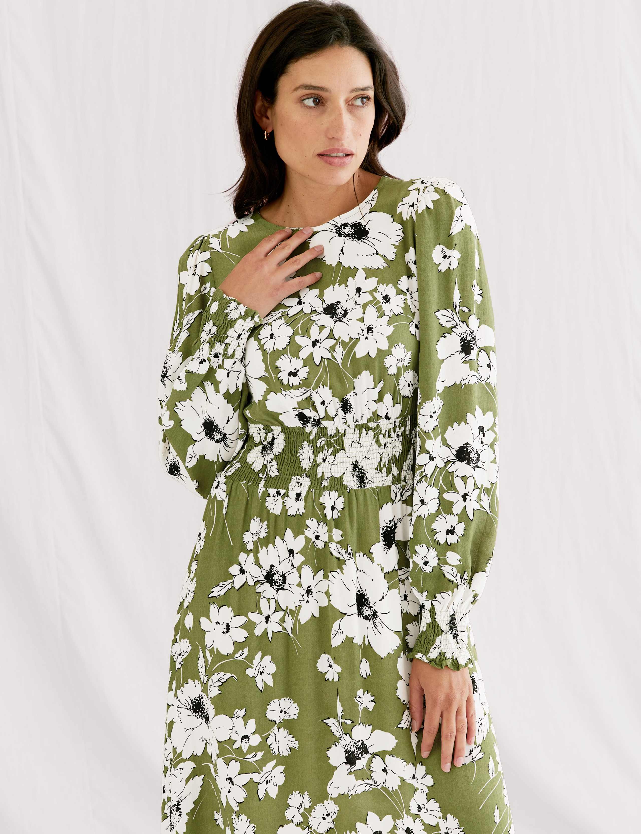Floral Shirred Midi Waisted Dress 6 of 7