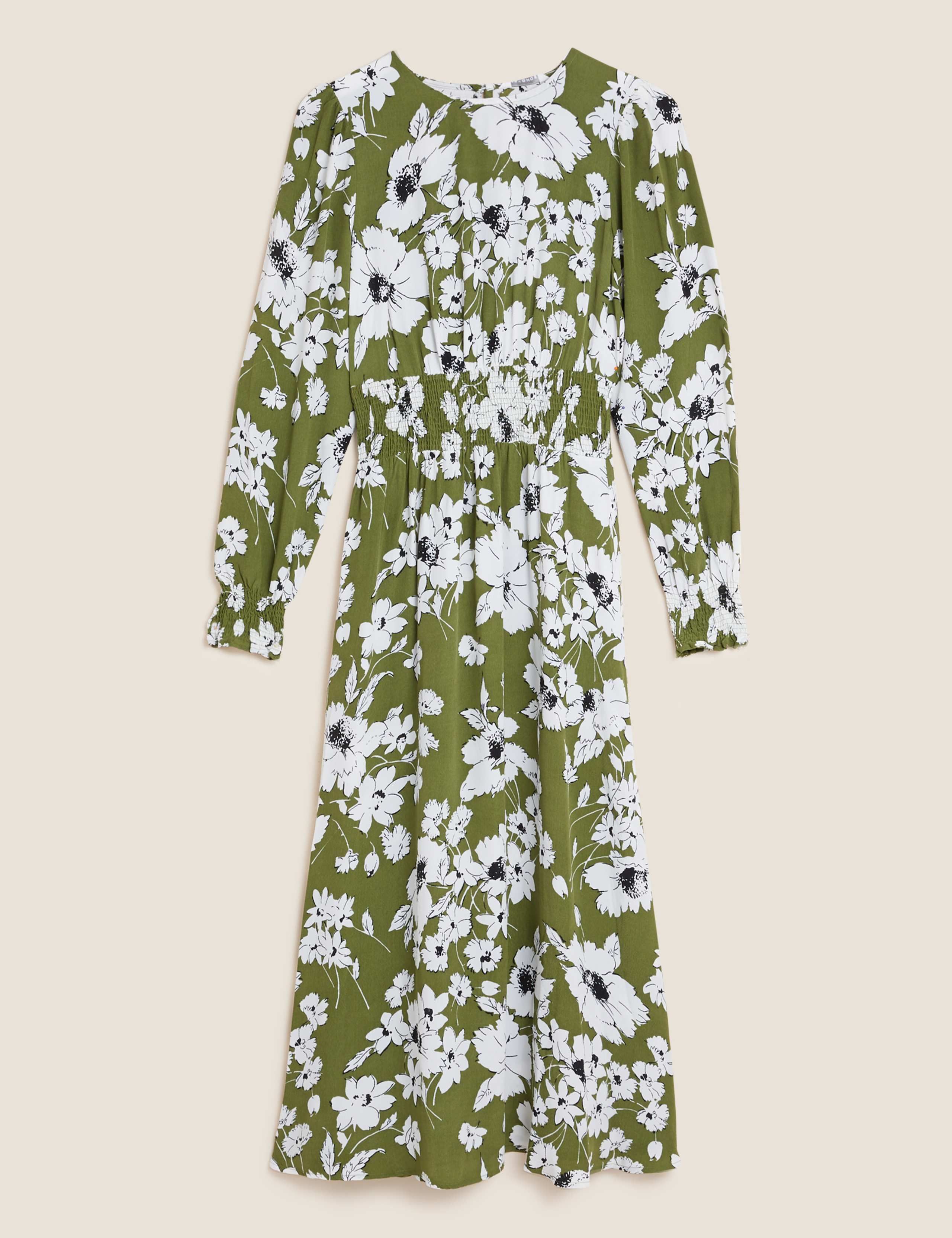 Floral Shirred Midi Waisted Dress 2 of 7