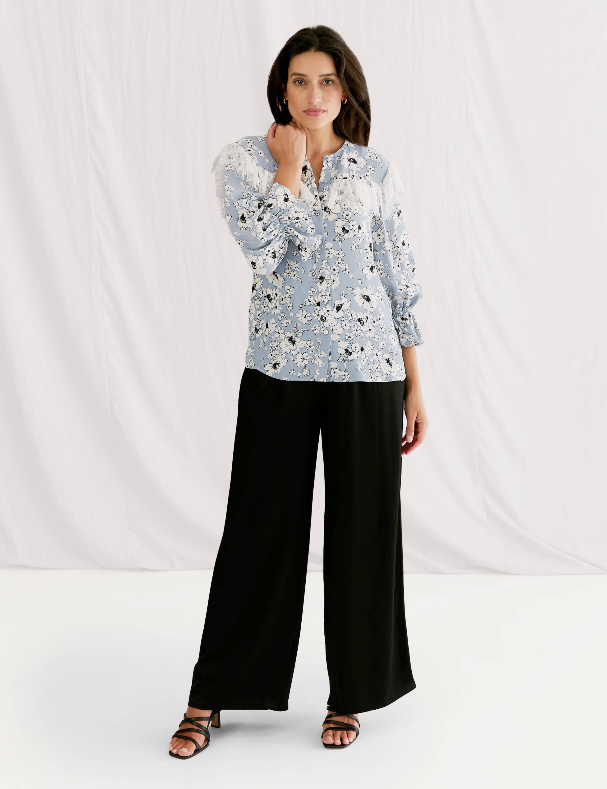 Sheer Floral Lace Detail 3/4 Sleeve Blouse 7 of 7