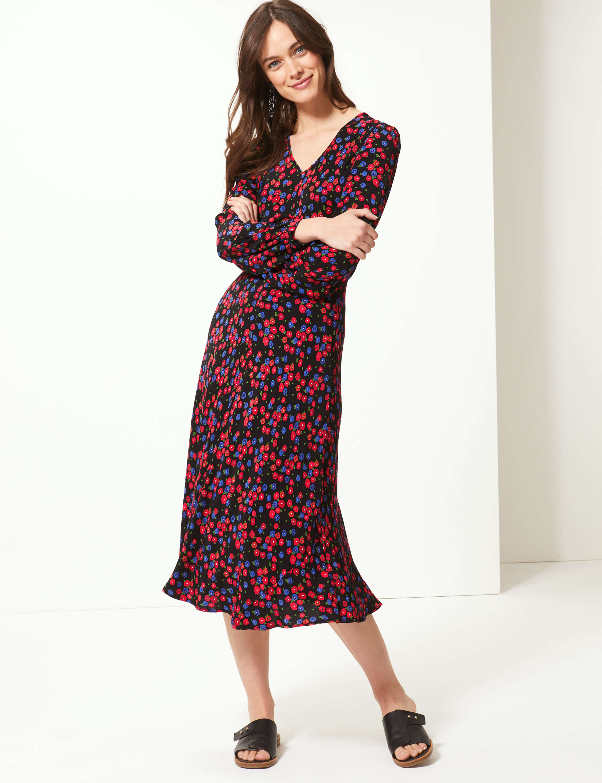 Floral Print Fit & Flare Midi Dress 1 of 4