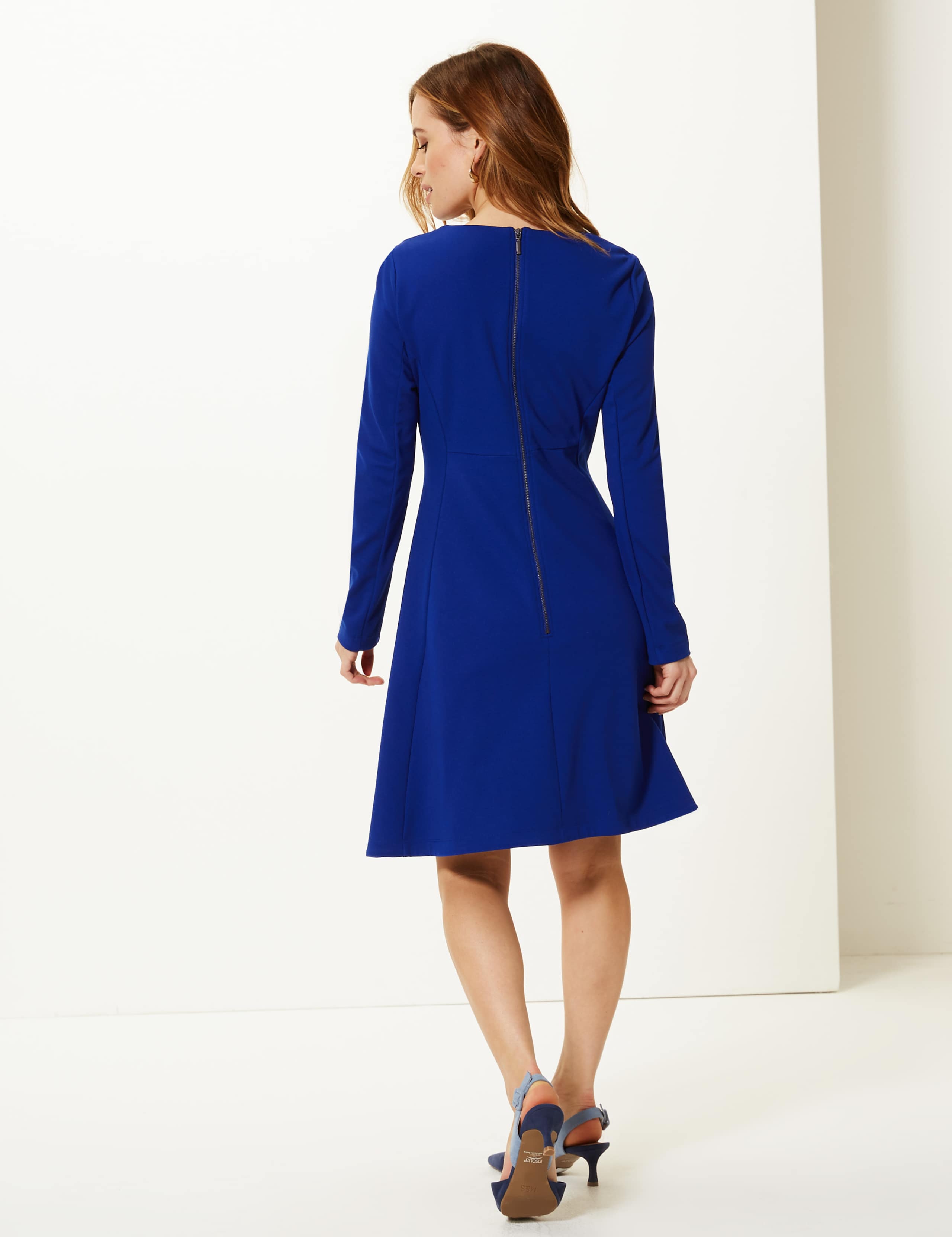 PETITE Waist Seam Fit Flare Mini Dress M&S Collection M&S IE