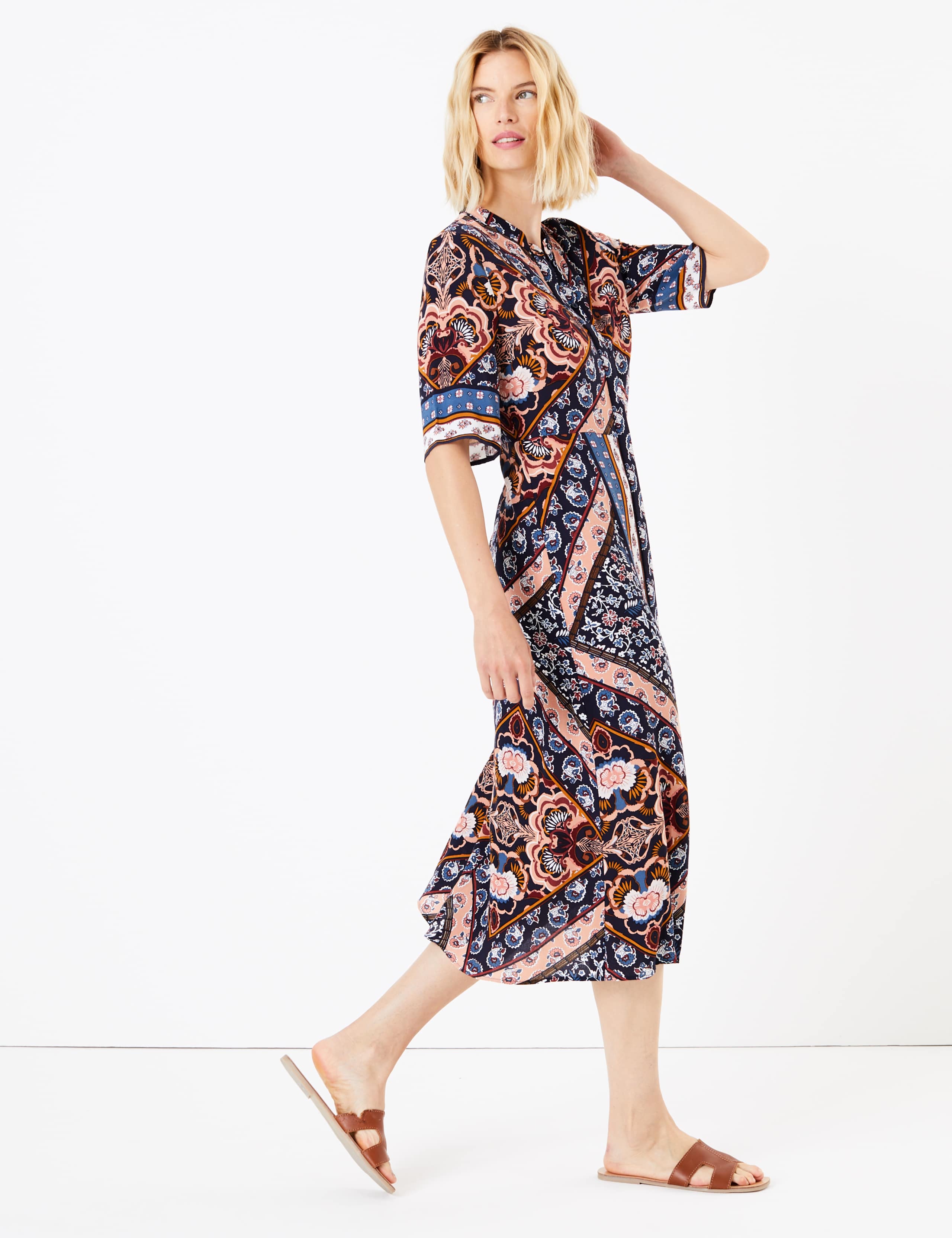 Scarf Placement Print Shirt Midi Dress 1 of 5