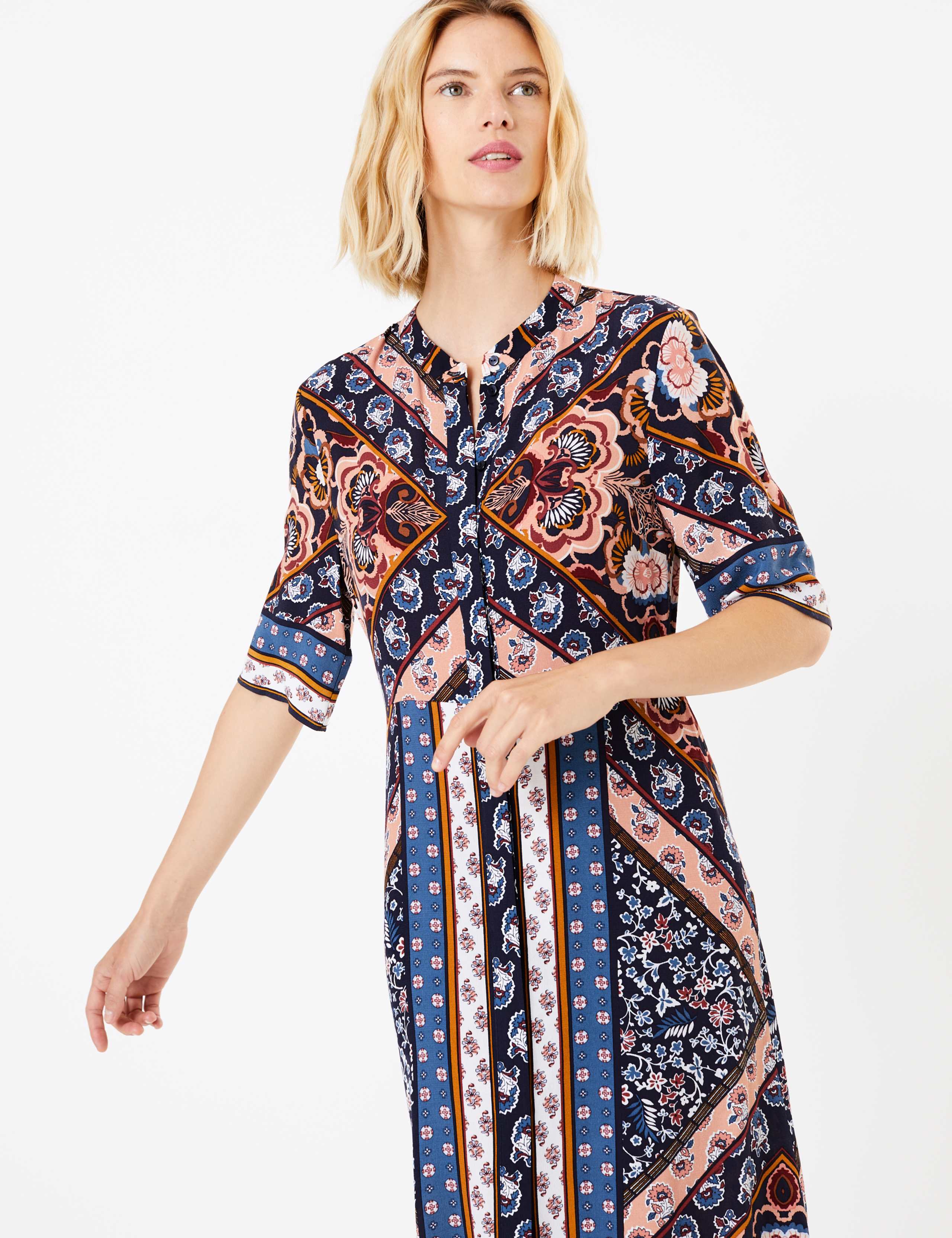 Scarf Placement Print Shirt Midi Dress 4 of 5