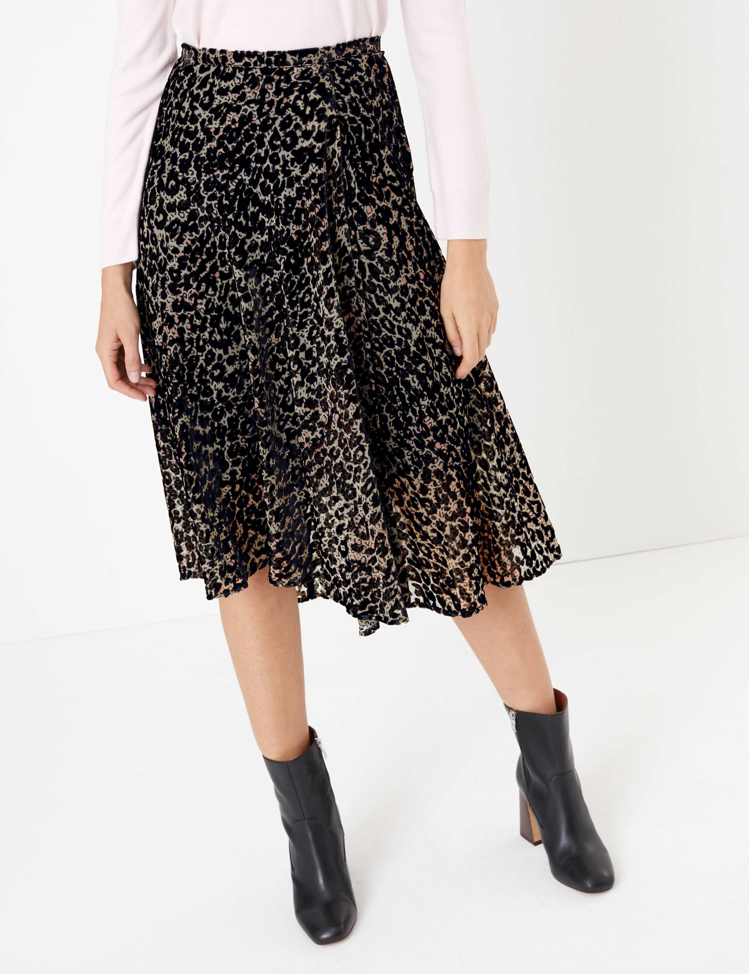 Velvet Animal Print Pleated Midi Skirt 3 of 4