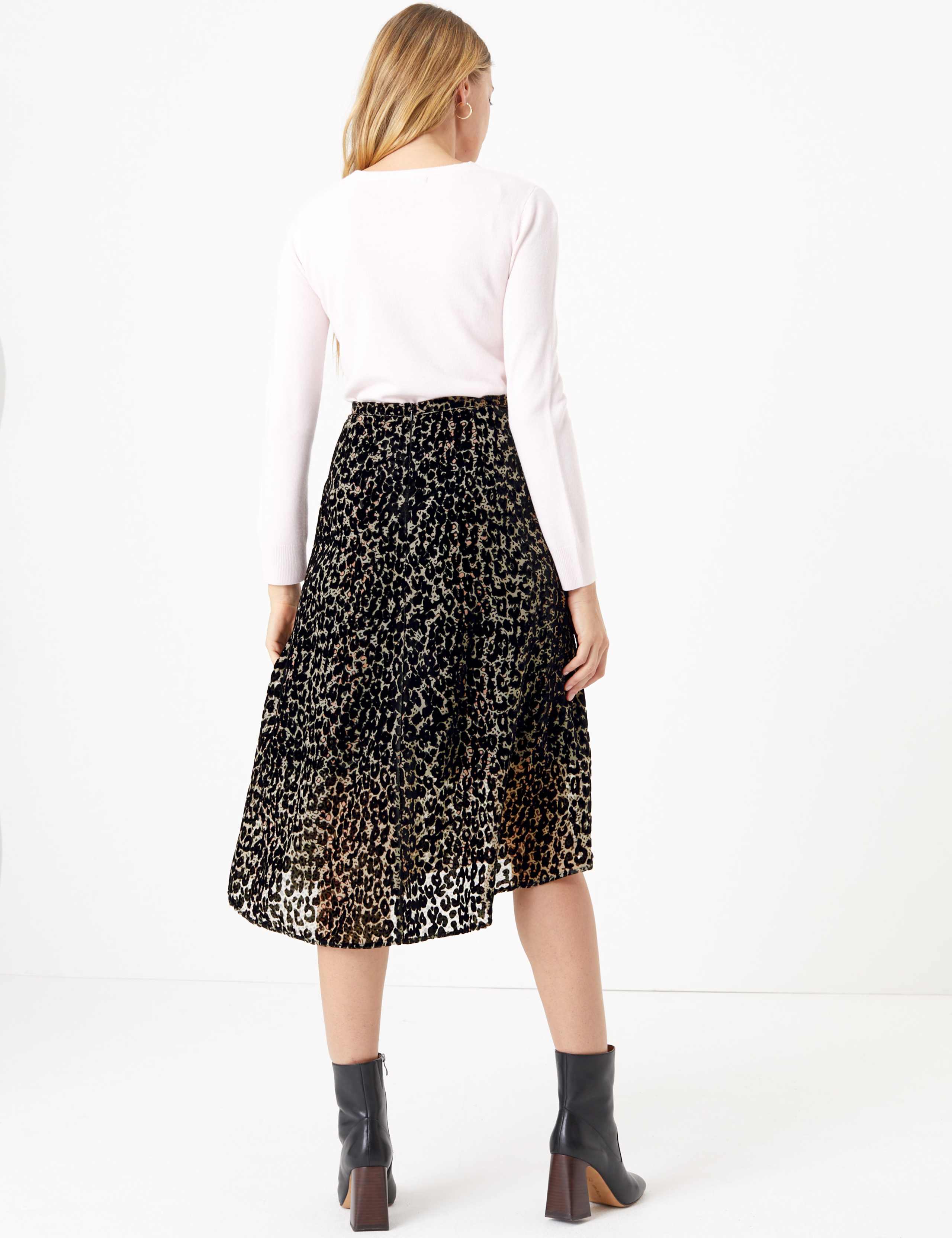 Velvet Animal Print Pleated Midi Skirt 4 of 4