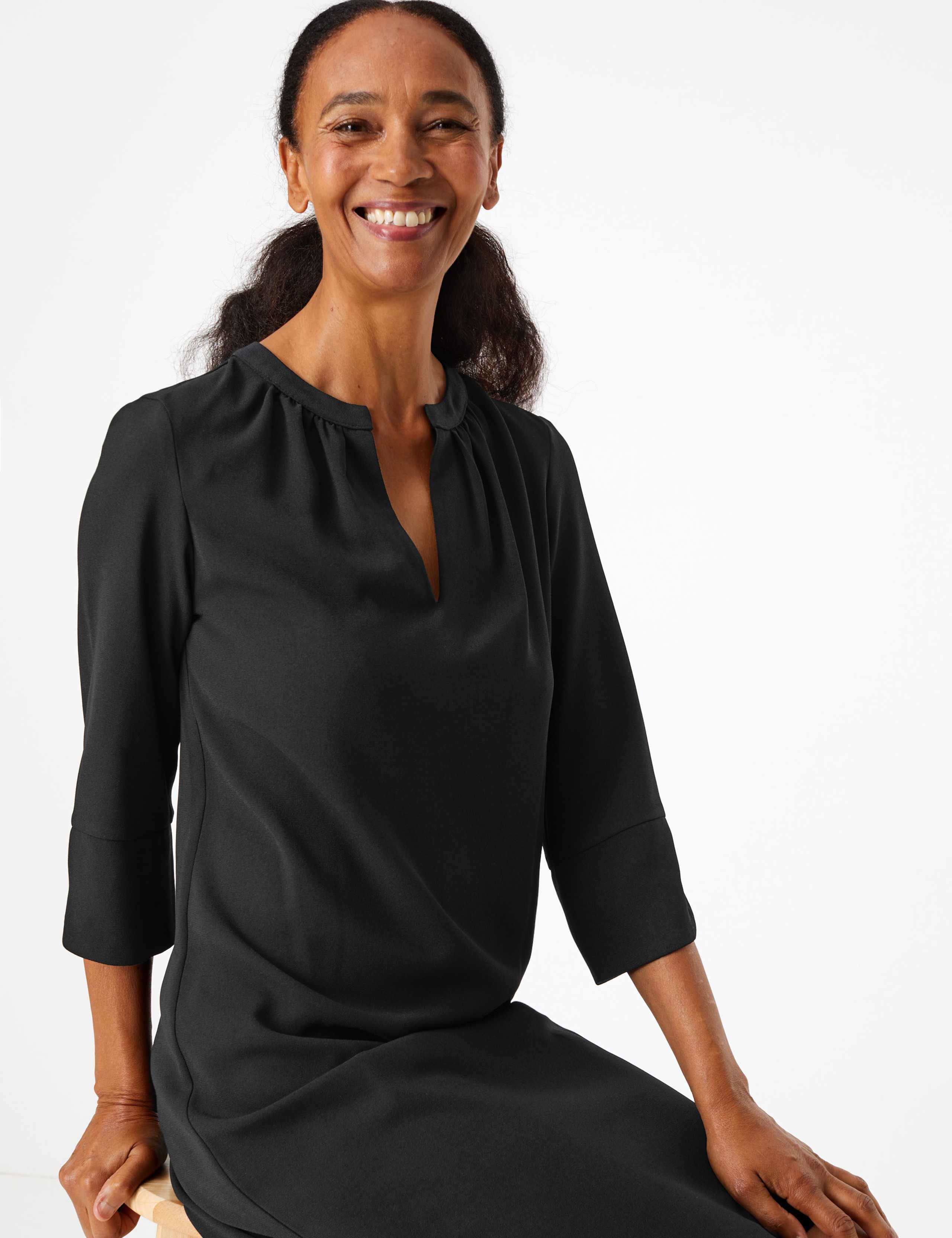 V-Neck Crepe Shift Dress 1 of 4
