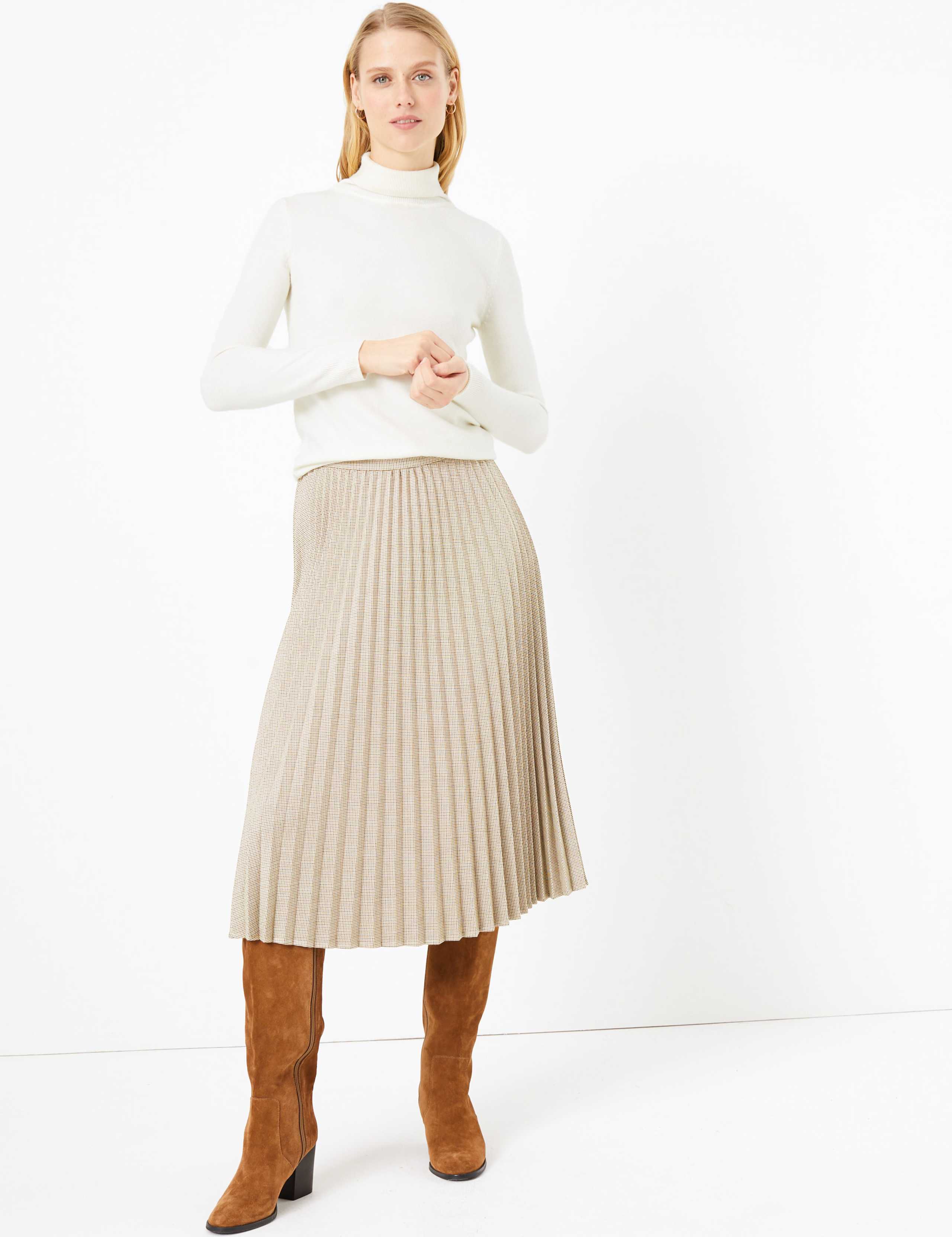 Checked Pleated Midi Skirt 1 of 4