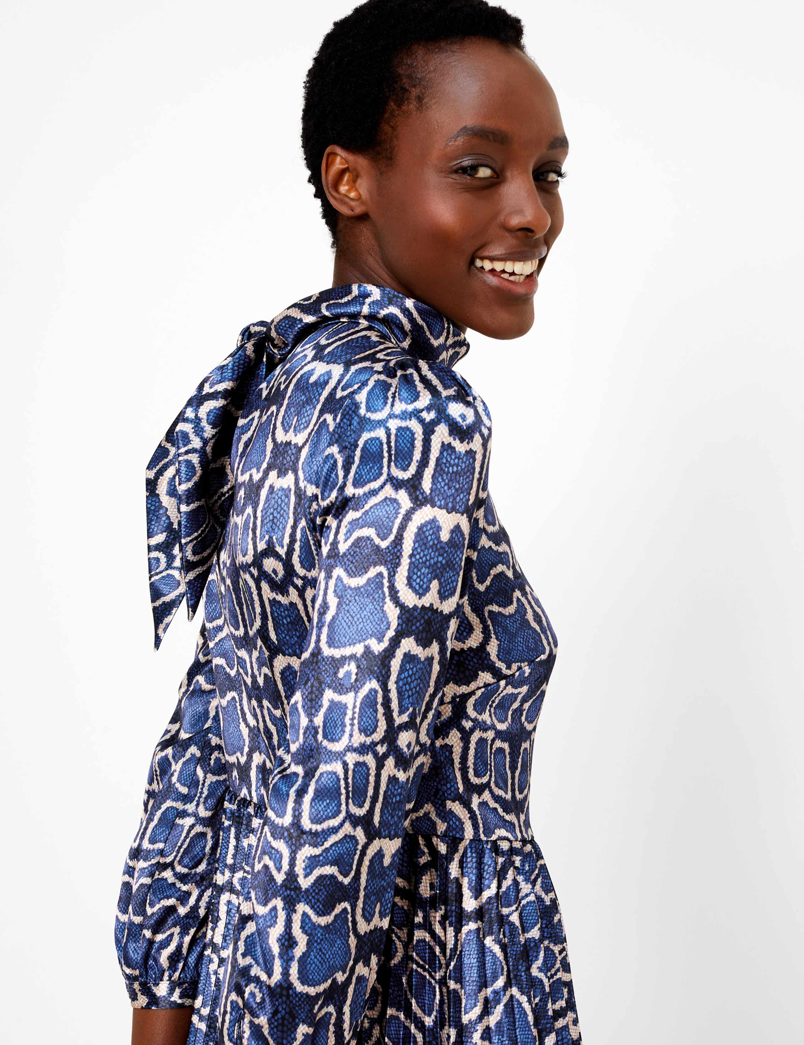 Satin Snakeskin Print Waisted Midi Dress 3 of 4