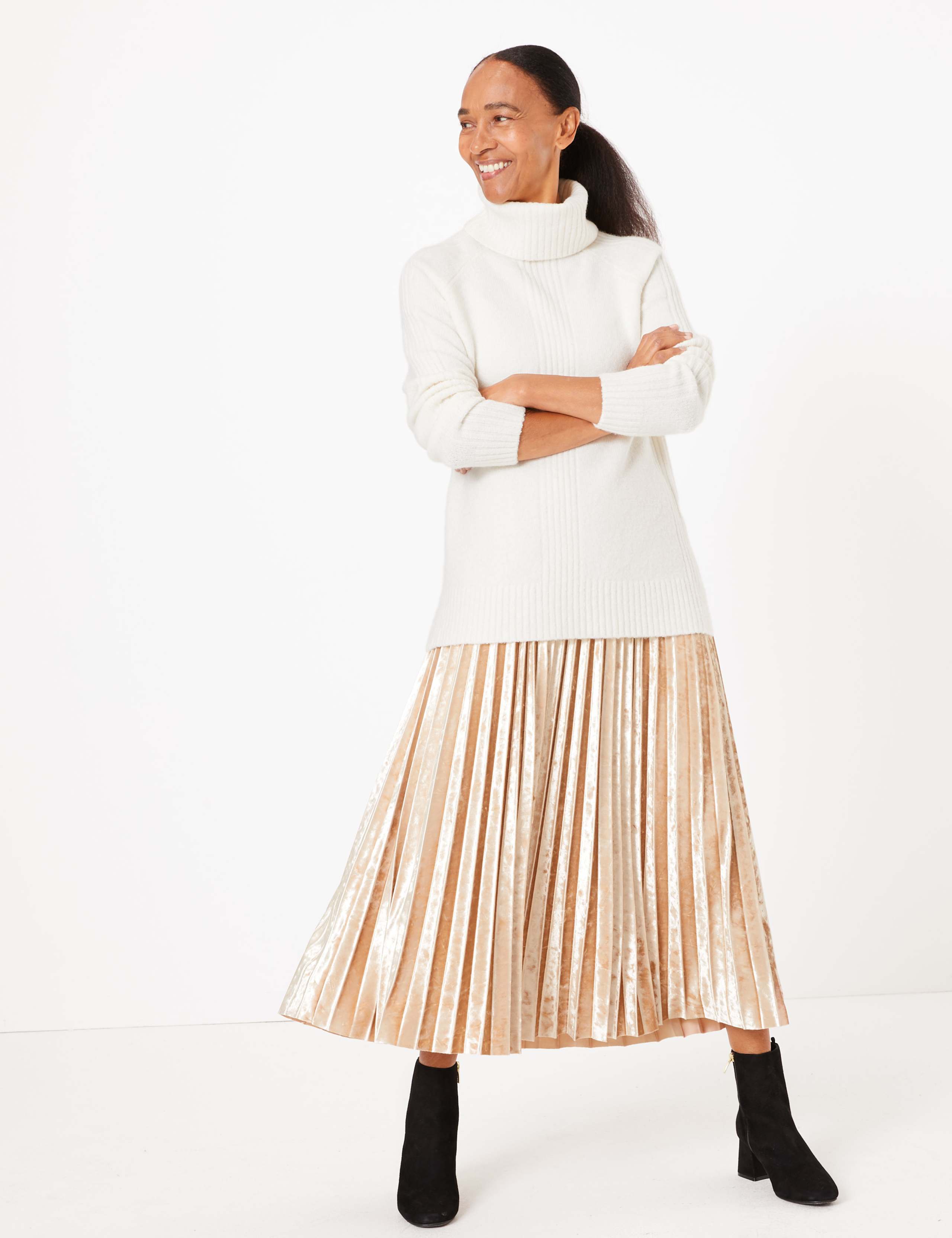 Velvet Pleated Midi Skirt 1 of 4