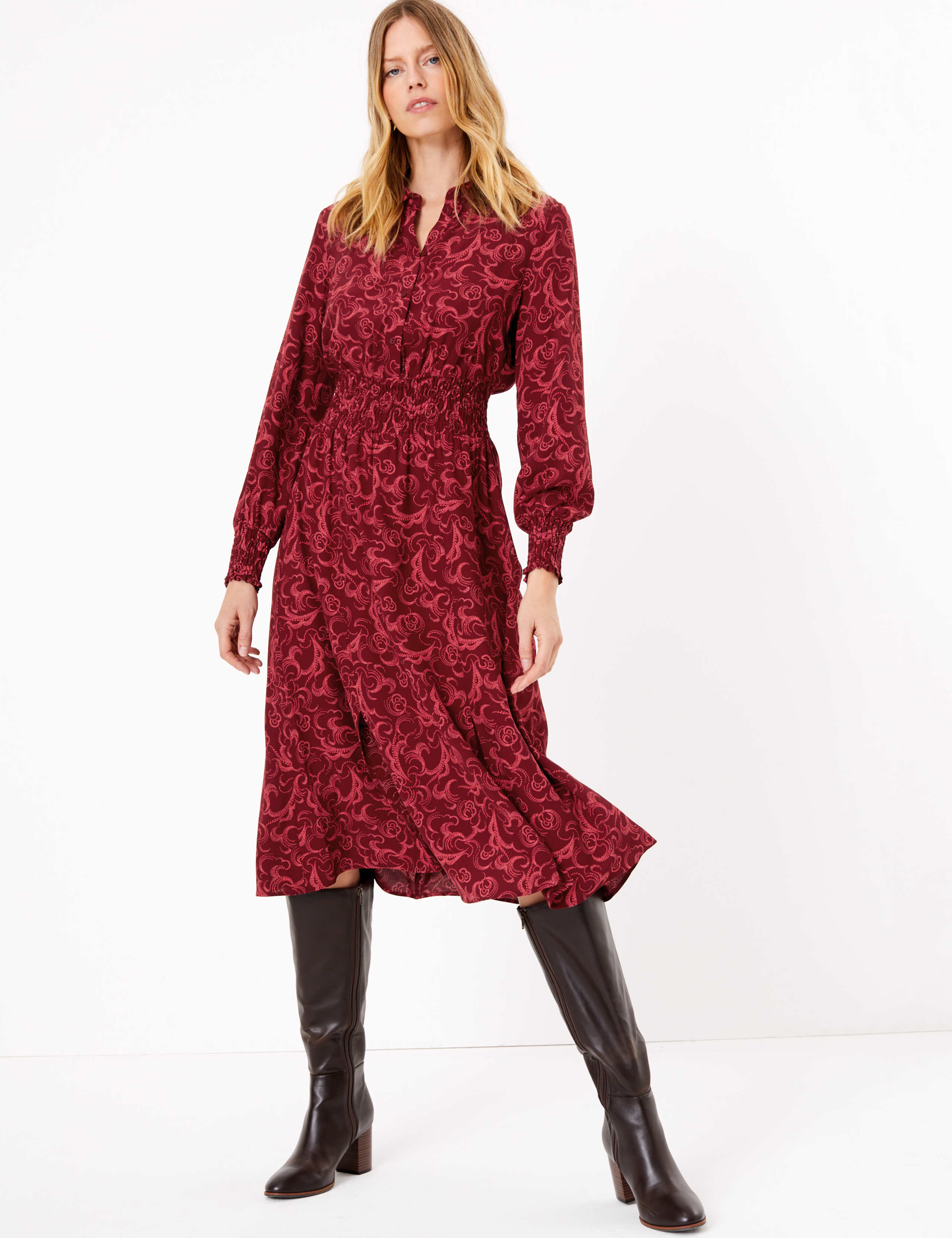 Swirl Print Waisted Midi Shirt Dress 3 of 5