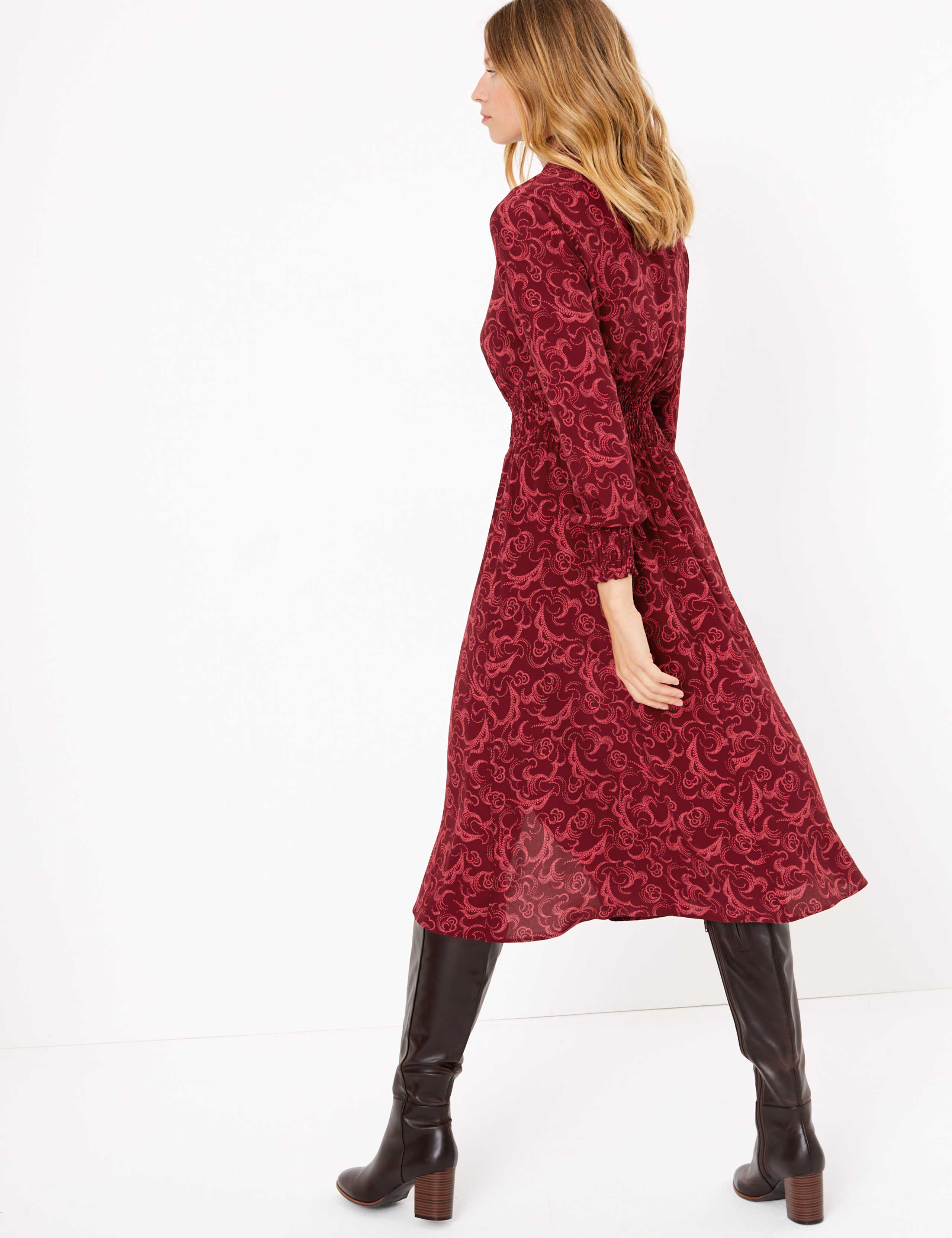 Swirl Print Waisted Midi Shirt Dress 4 of 5