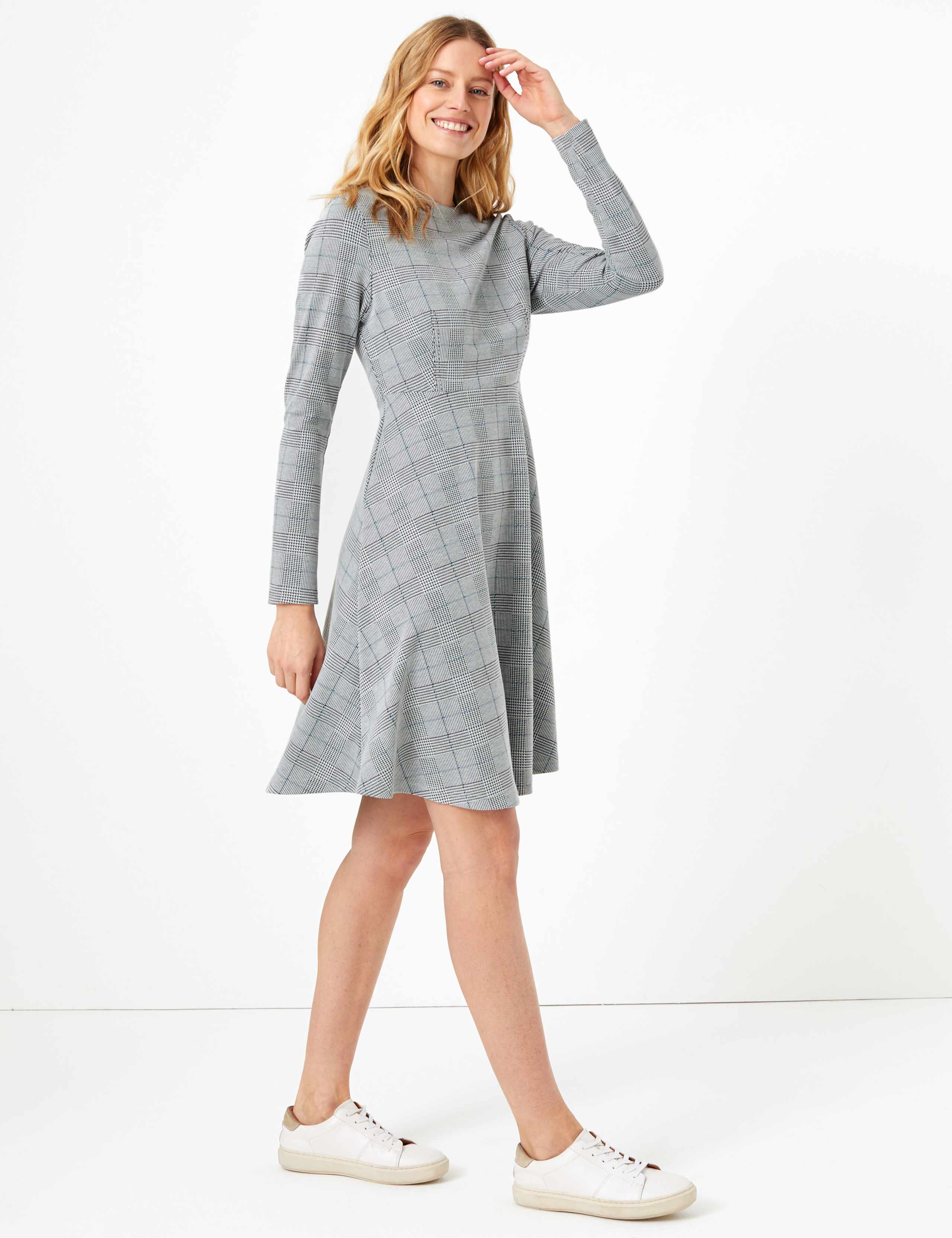 Ponte Checked Fit & Flare Dress 1 of 4