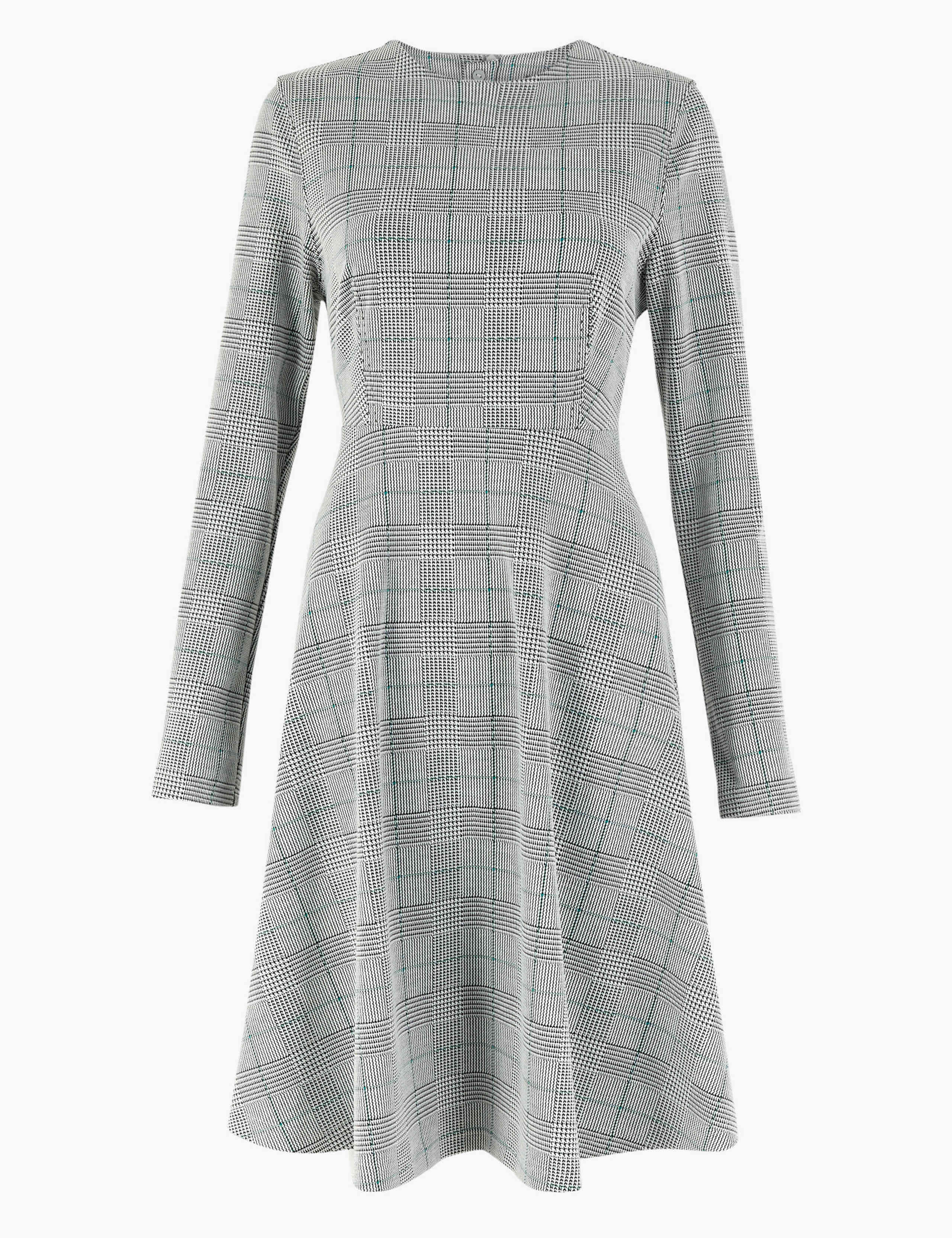 Ponte Checked Fit & Flare Dress 2 of 4