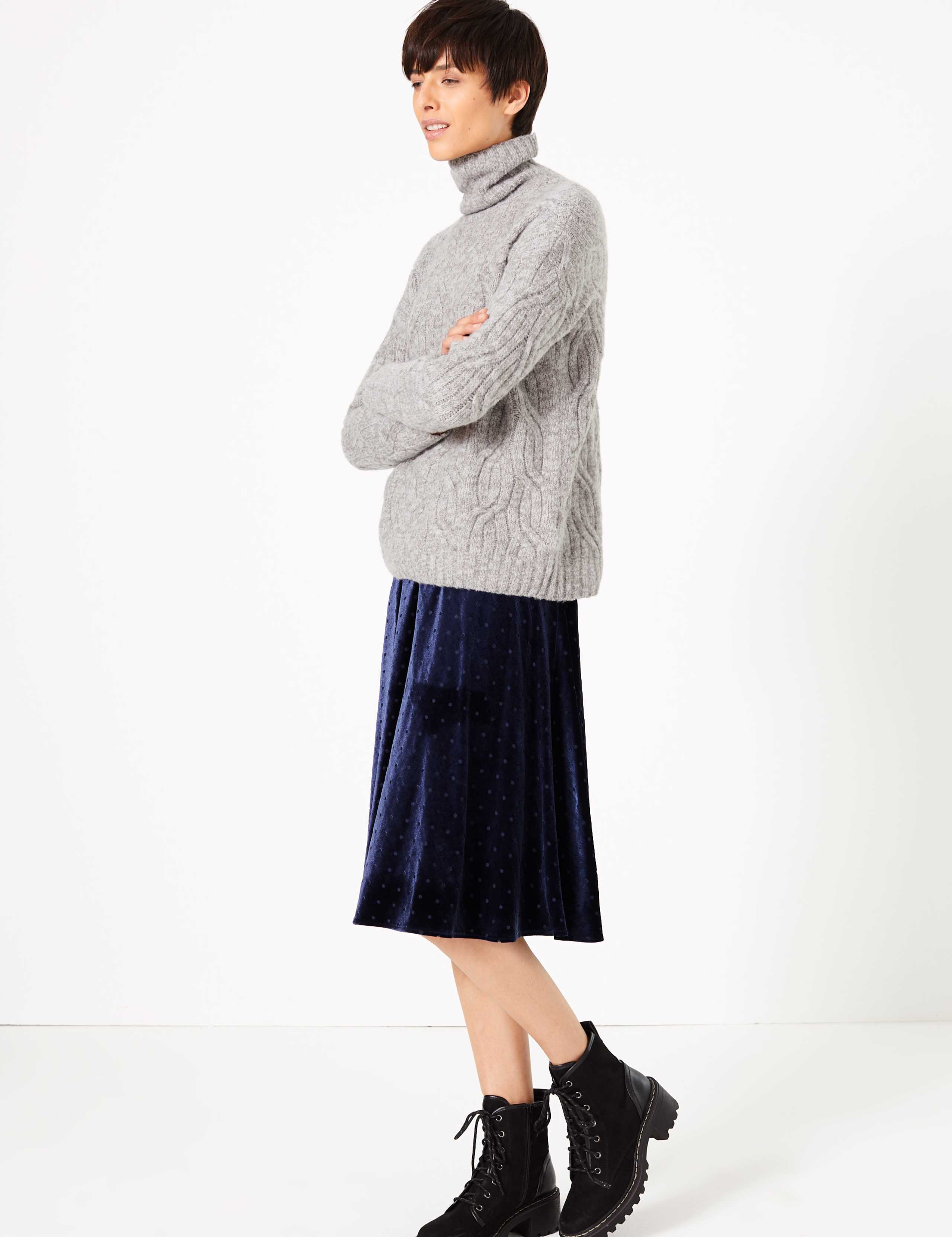 Velvet Polka Dot Slip Midi Skirt 1 of 4