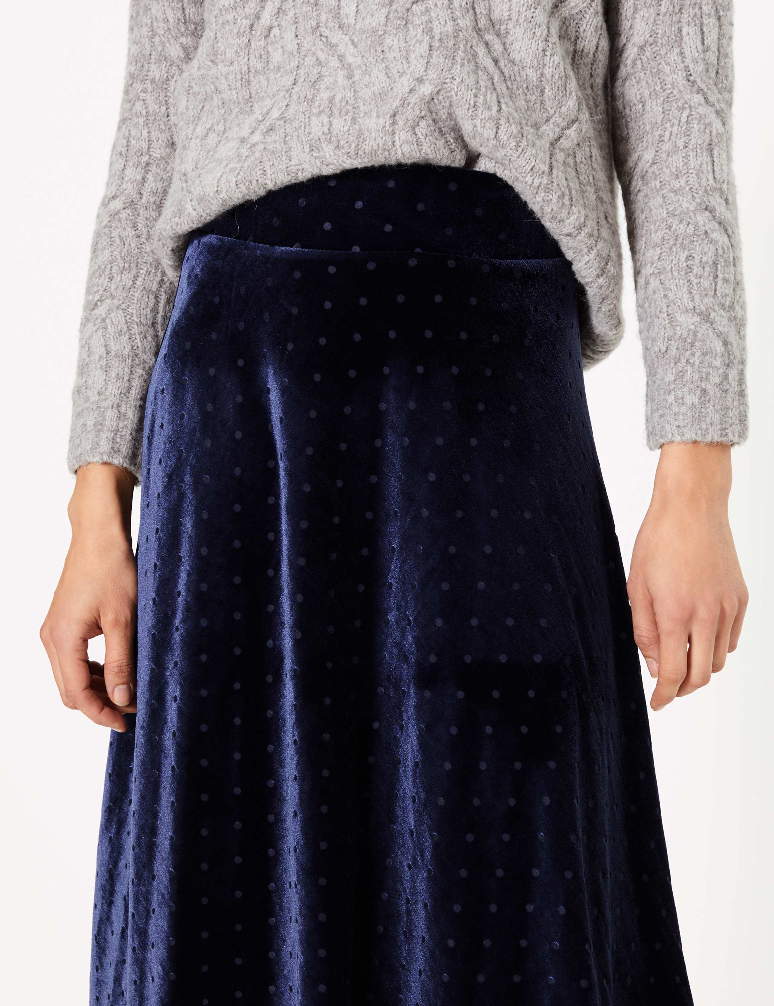 Velvet Polka Dot Slip Midi Skirt 3 of 4