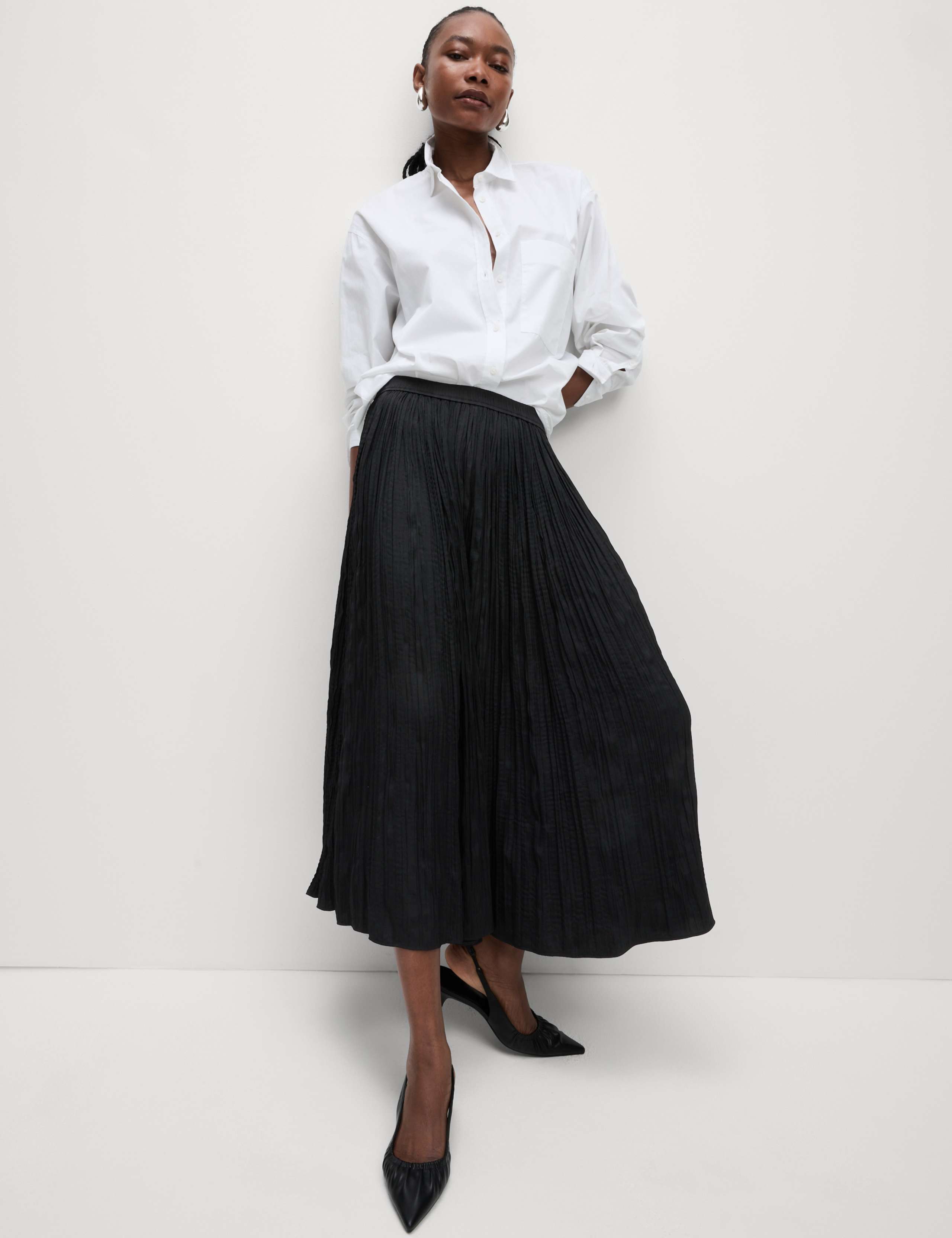 Textured Pleated Midi Slip Skirt 3 of 6