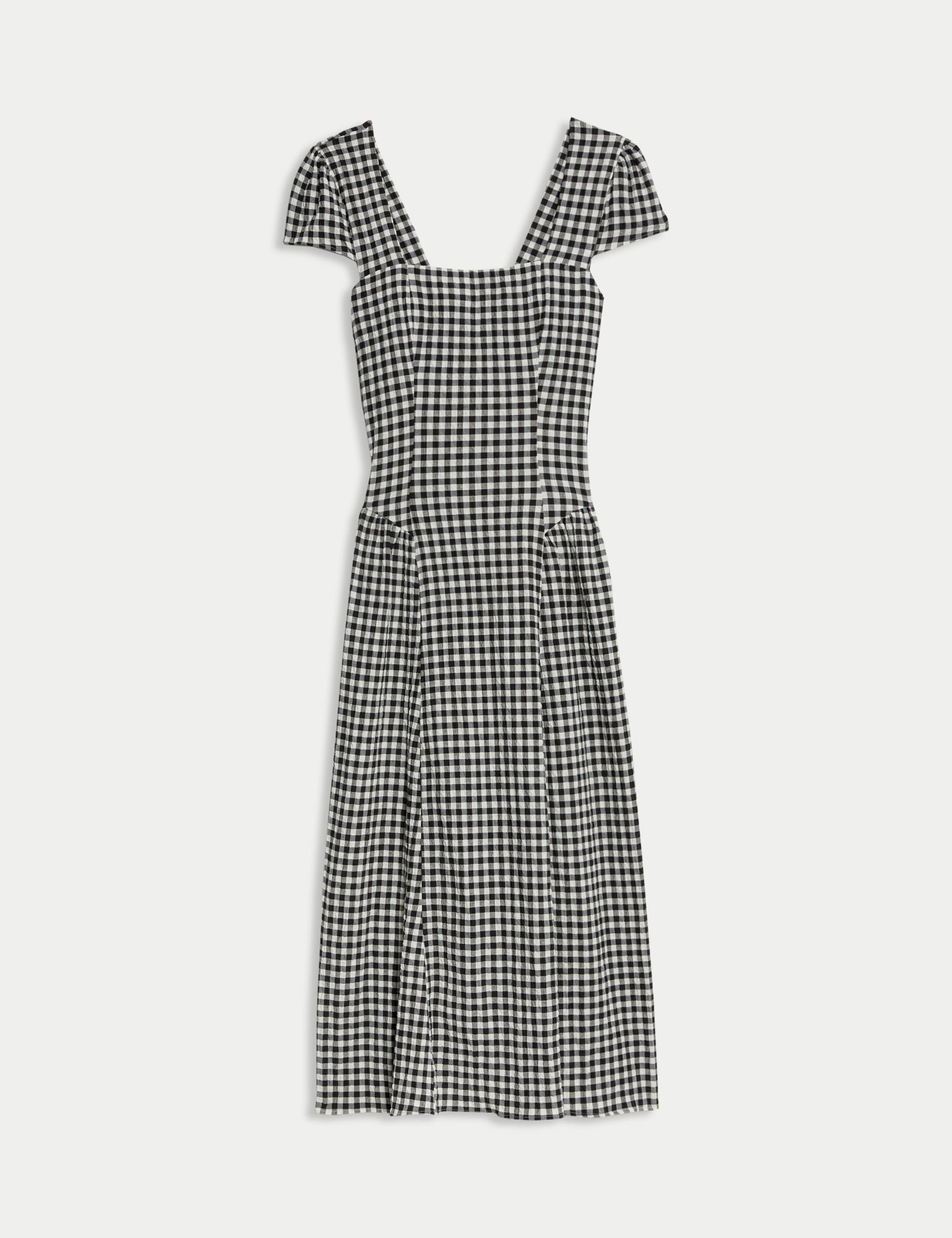 Cotton Rich Gingham Square Neck Midi Dress 2 of 7