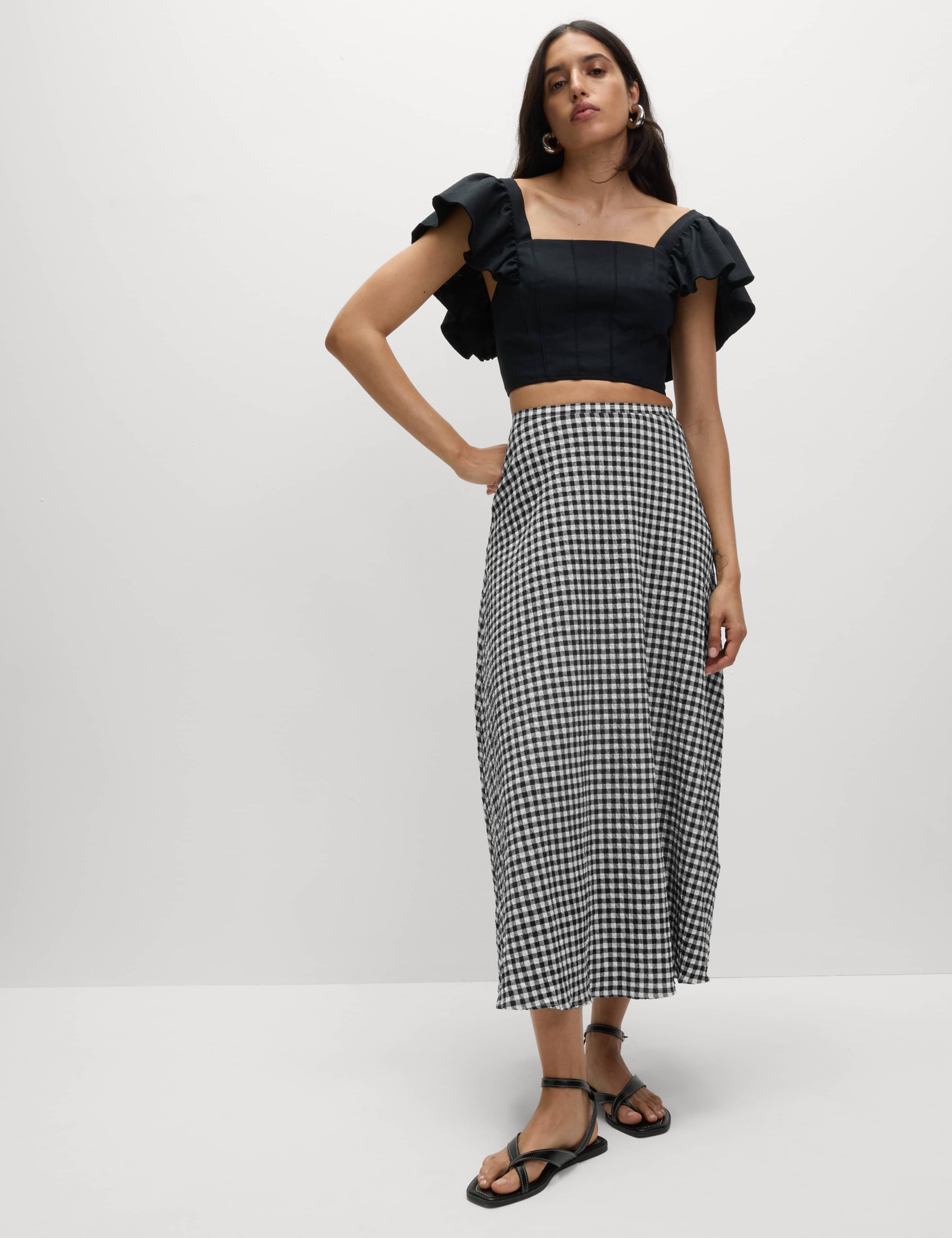 Cotton Rich Gingham Midaxi A-Line Skirt 4 of 6