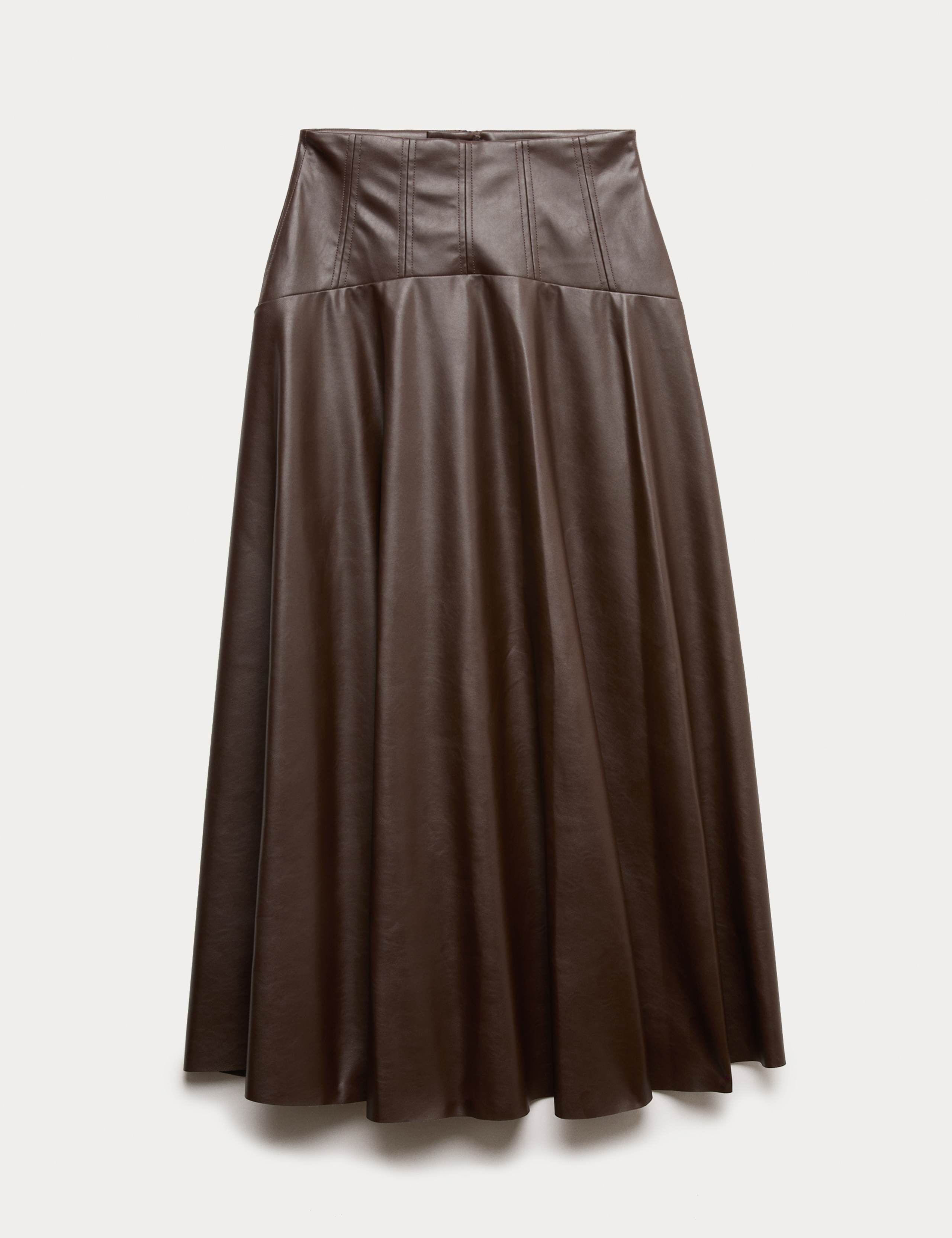 Leather Look Panelled Midaxi Skirt 2 of 7