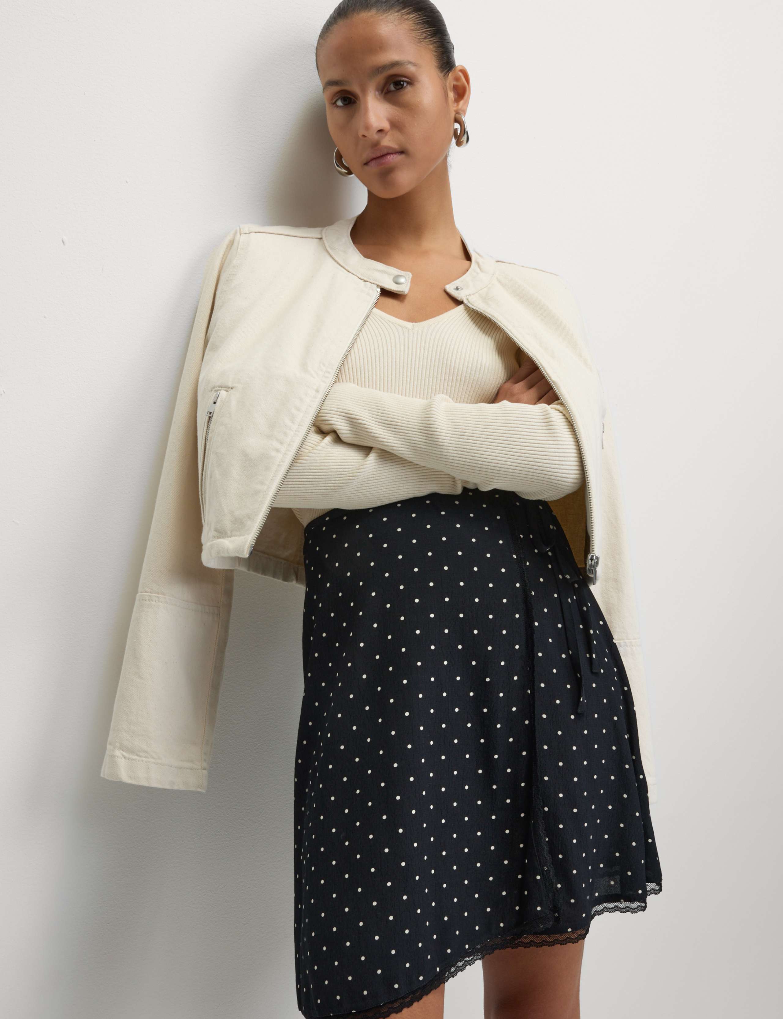 Soft Polka Dot High Waisted Mini Wrap Skirt 5 of 6