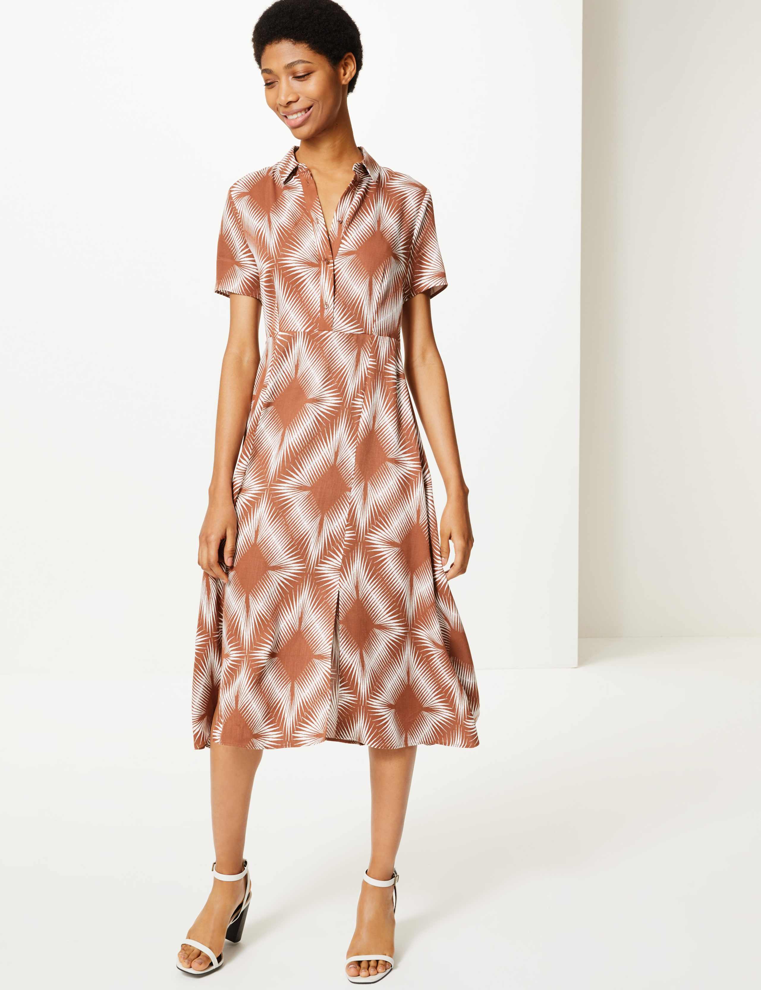 Diamond Print Shirt Midi Dress 1 of 5