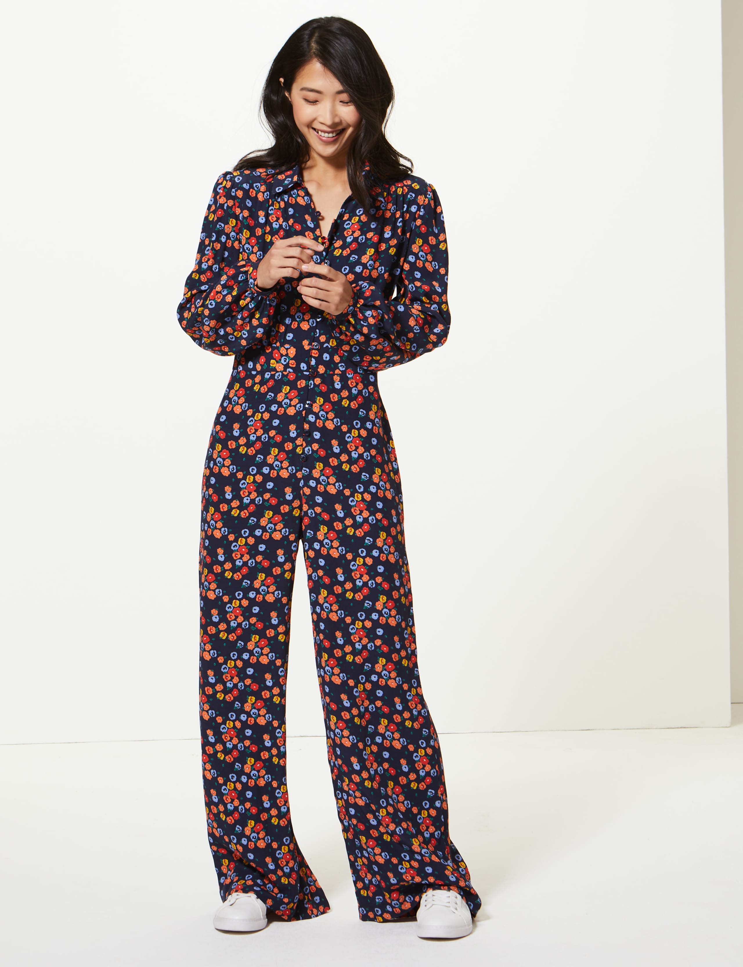 Floral Print Button Detailed Jumpsuit 1 of 3