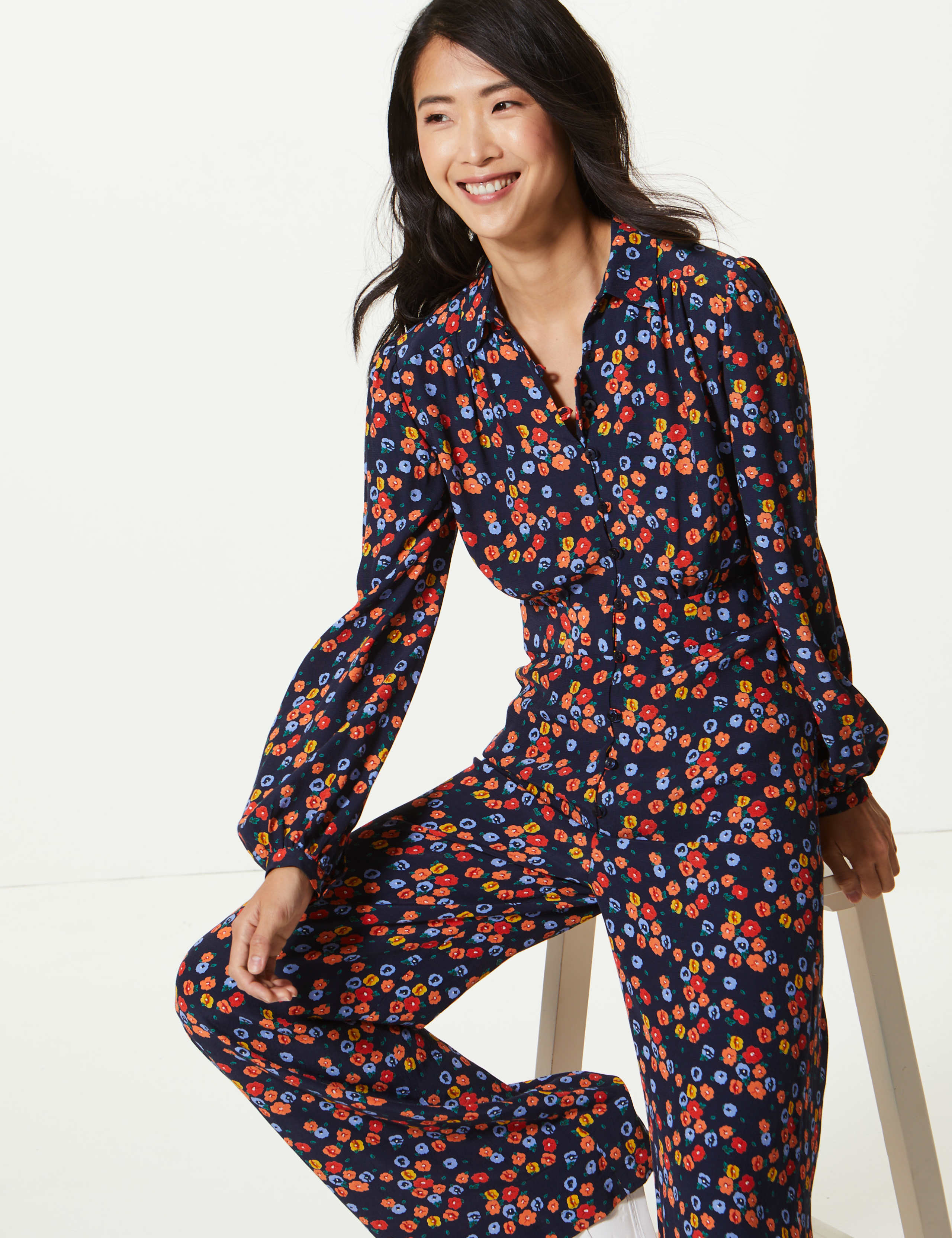 Floral Print Button Detailed Jumpsuit 2 of 3