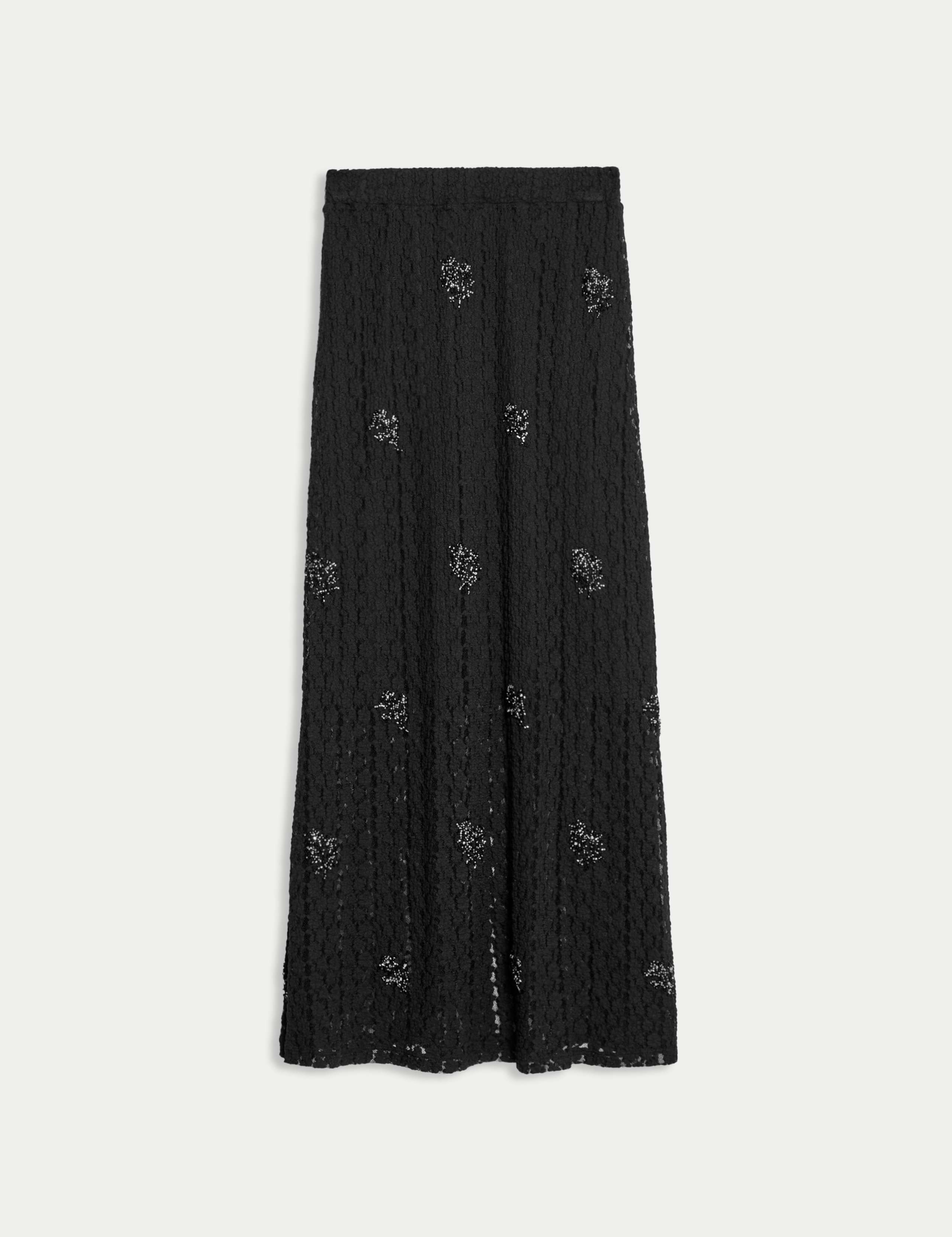 Cotton Blend Lace Embellished Midaxi Skirt 1 of 1