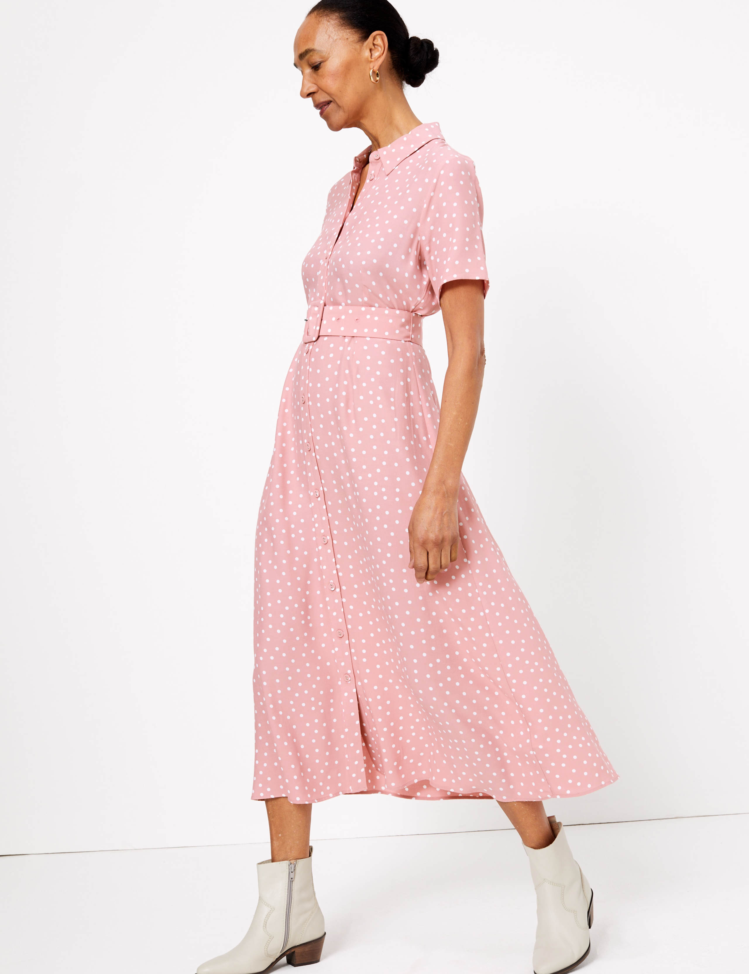 Polka Dot Belted Midaxi Shirt Dress 1 of 6